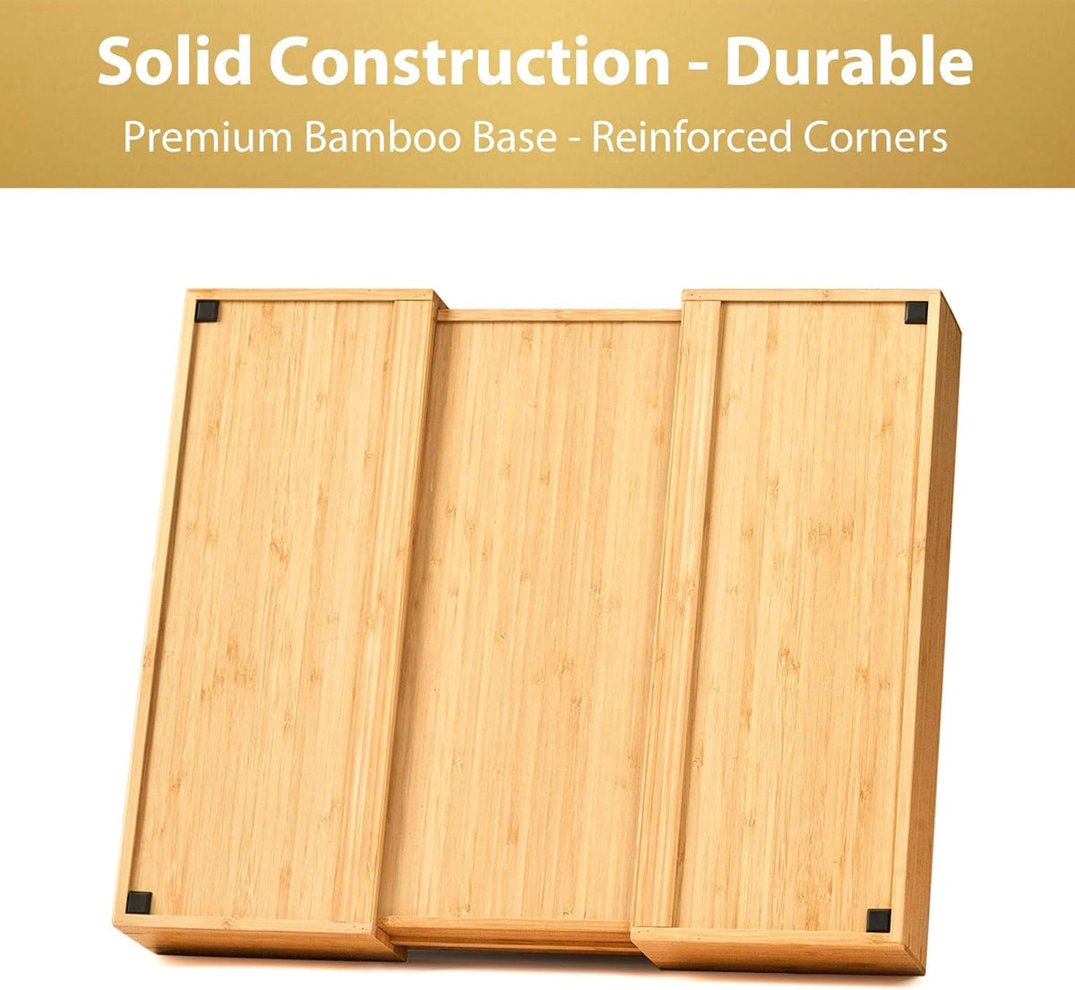 Umilife Expandable Kitchen Drawer Organizer, 2.5" High Bamboo Utensils Silverware Tray, Adjustable
