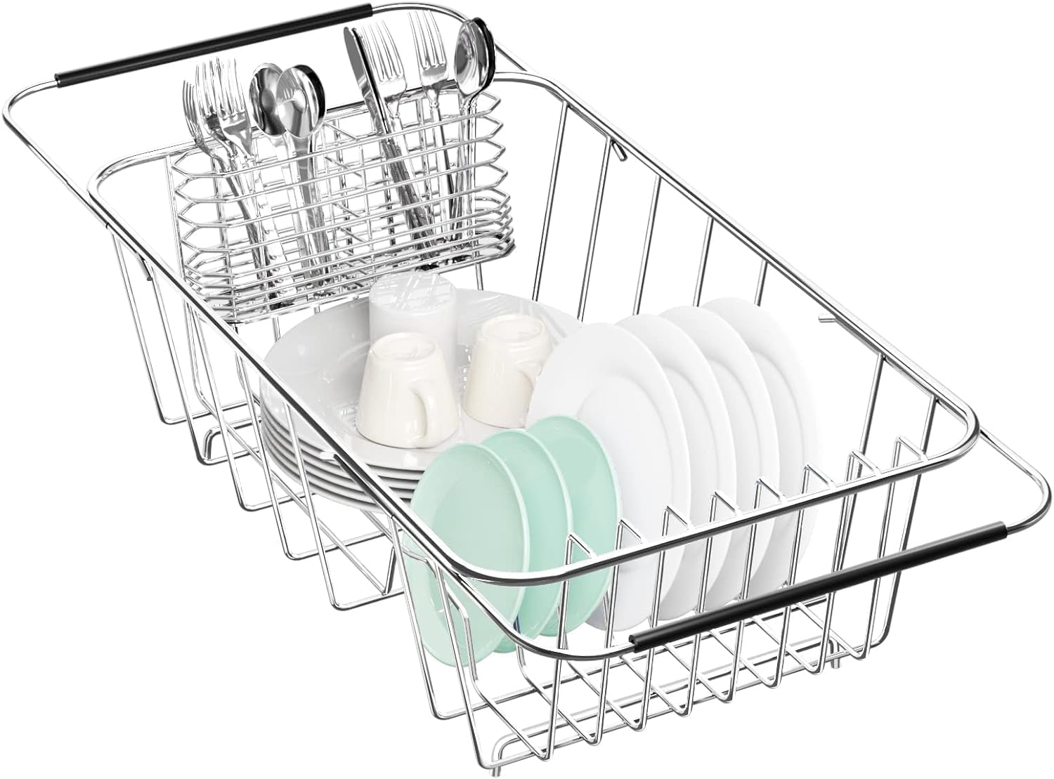 Small Dish Drainer Rack in Sink Adjustable, Expandable Stainless Steel Metal Dish Drying Rack