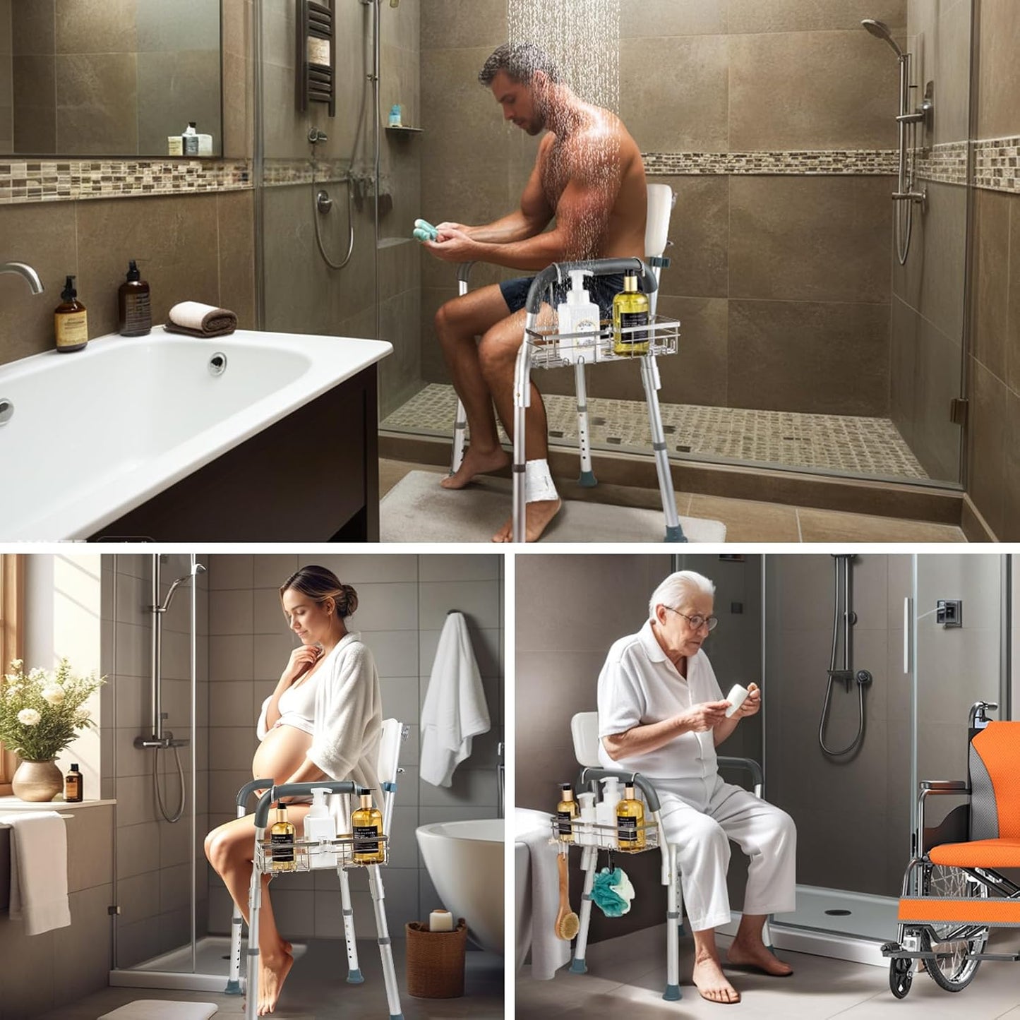 DELLAN Hanging Shower Caddy, Shower Rack with Hooks for Shower & Bath Chair, Bathroom Shower Basket