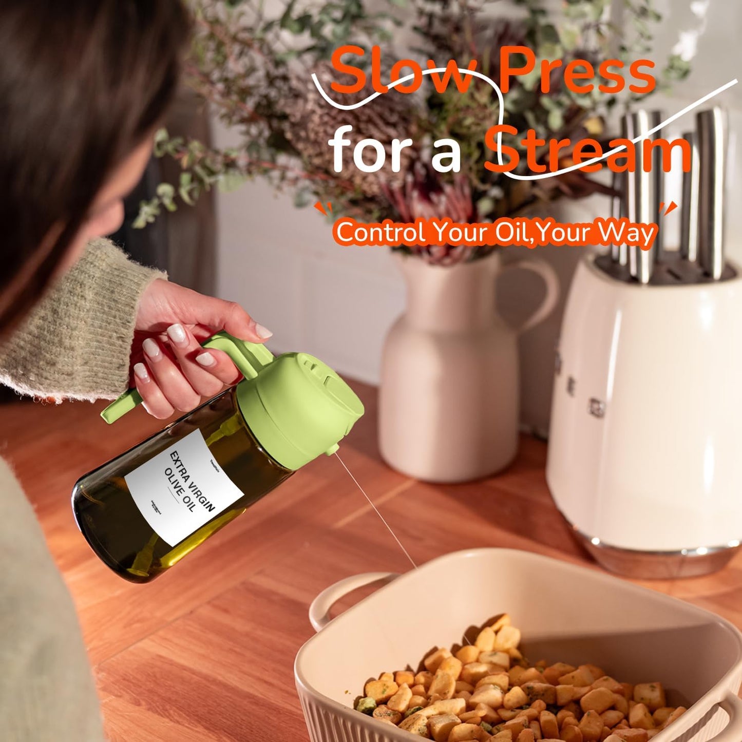 TrendPlain - Original 16oz/470ml Olive Oil Dispenser Bottle for Kitchen Gadgets and Air Fryer