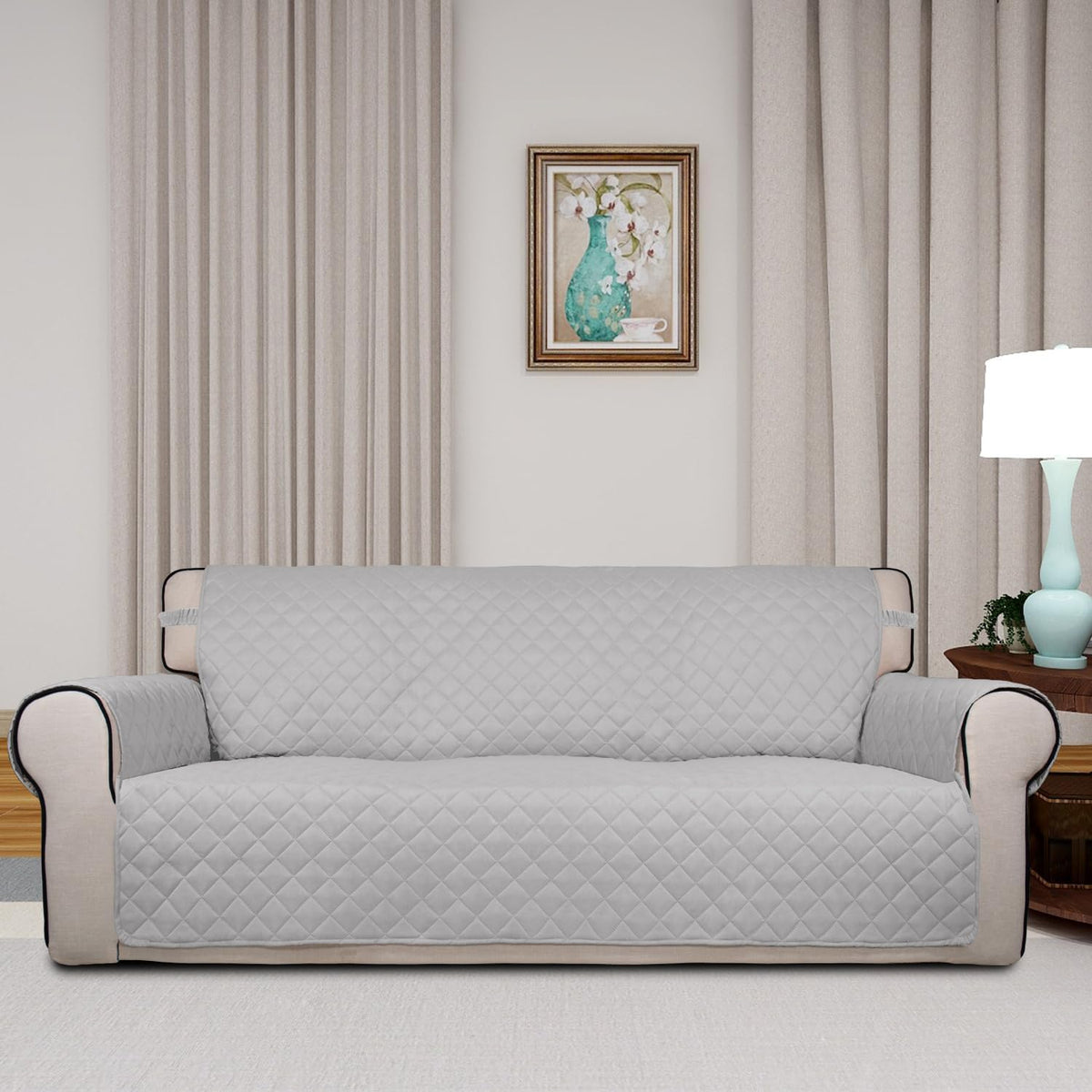 PureFit Reversible Quilted Sofa Cover, Water Resistant Slipcover Furniture Protector, Washable