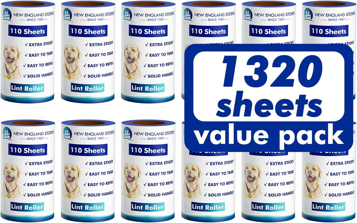 Lint Rollers for Pet Hair Extra Sticky, 1320 Sheets (12 Refills Mega Value Set), Portable Pet Lint
