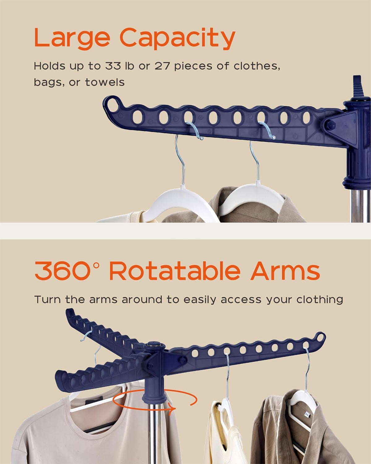 Clothes Drying Rack Foldable, 59 inch Tripod Laundry Drying Rack Indoor with Rotating Clothes Rail