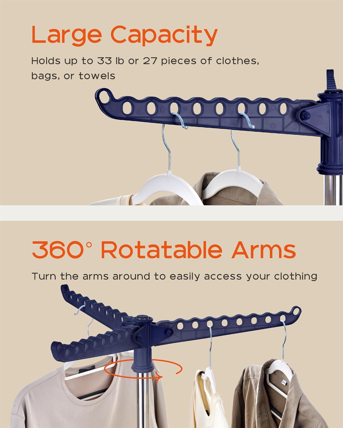 Clothes Drying Rack Foldable, 59 inch Tripod Laundry Drying Rack Indoor with Rotating Clothes Rail