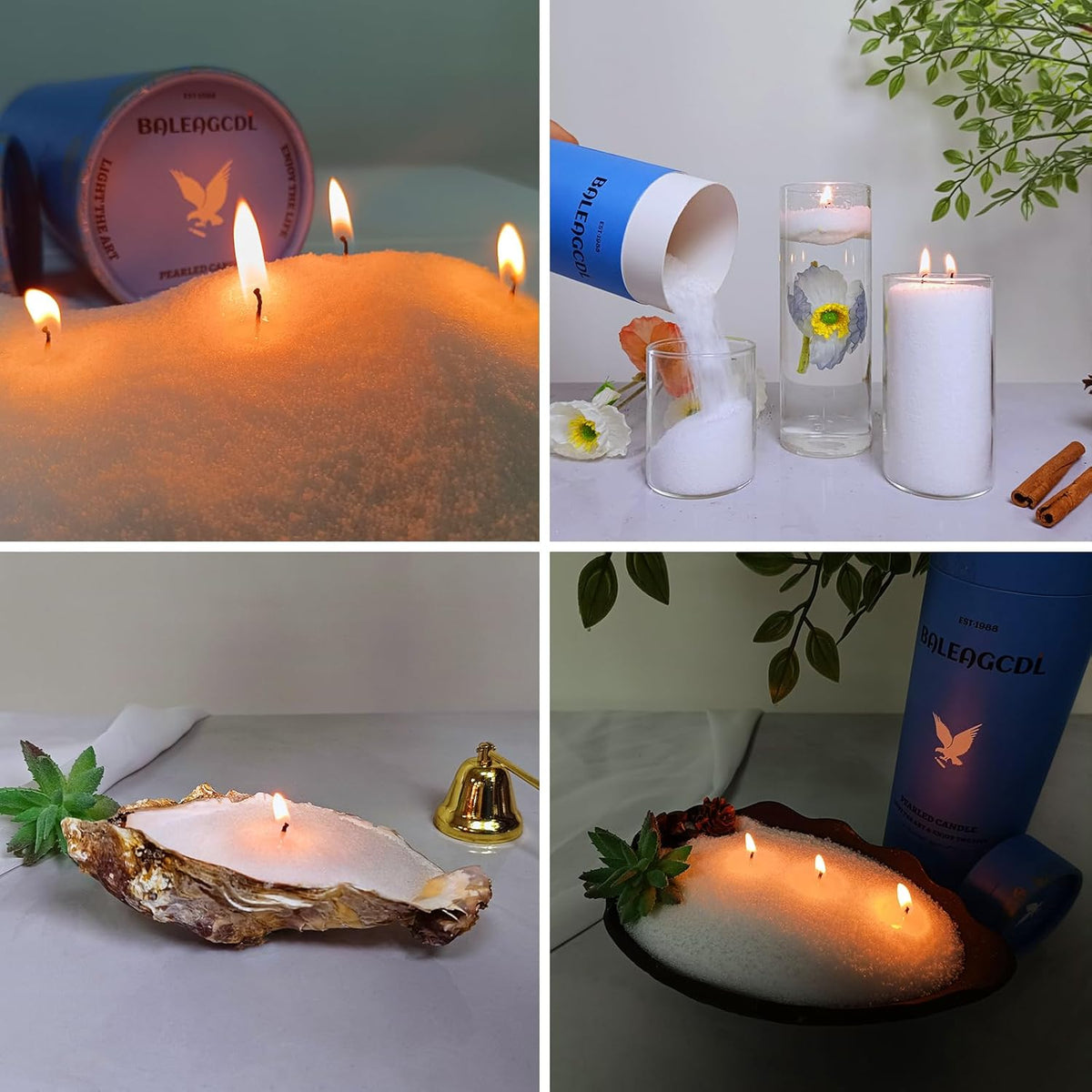 Sandalwood Scented White Pearled Candle 18oz Luxury Sand Candle Granulated Wax - 30 Cotton Wicks