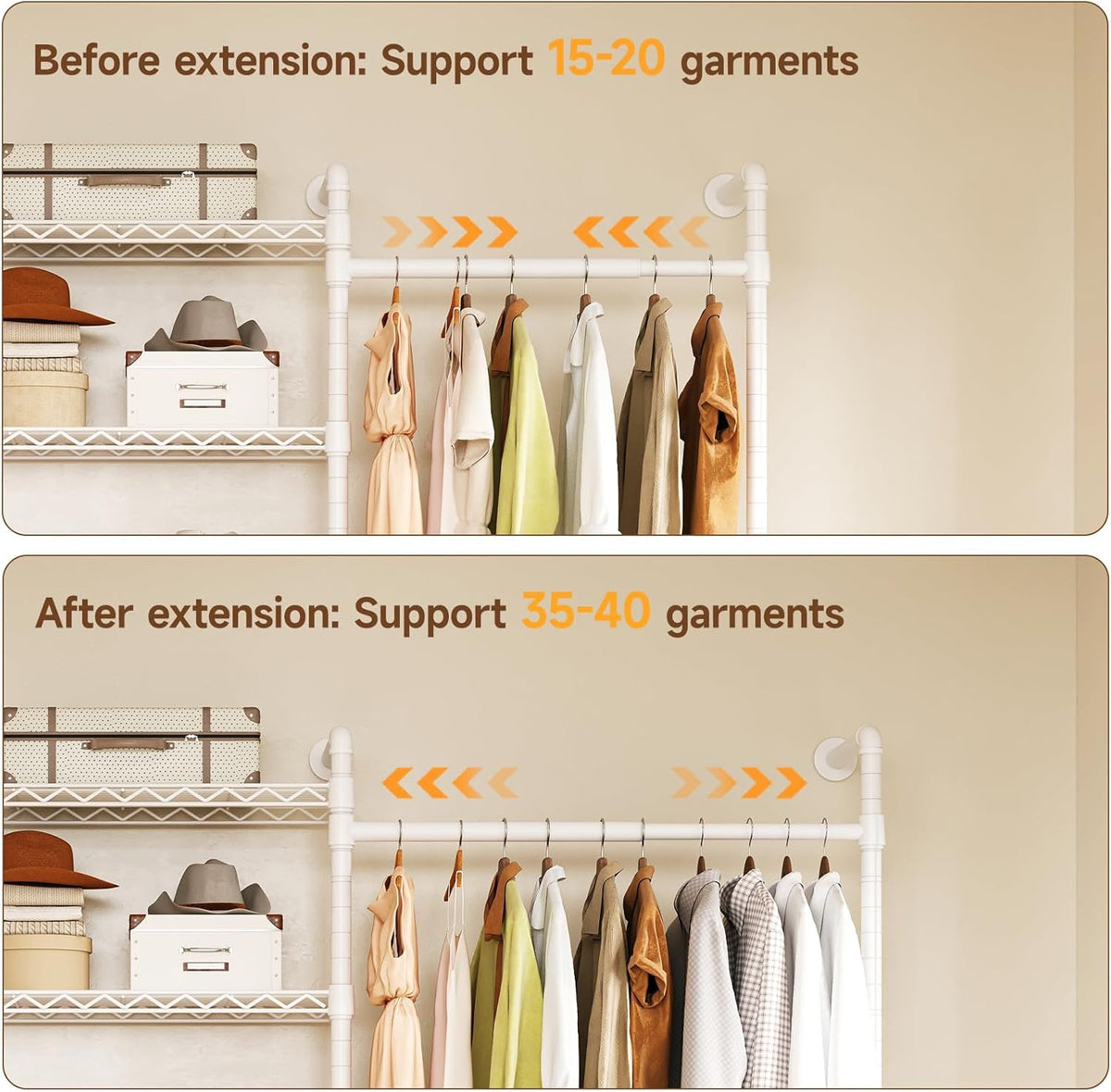 ONBRILL H3 Wall Mounted Closet System, Expandable Industrial Pipe Clothes Rack Clothing Rack for