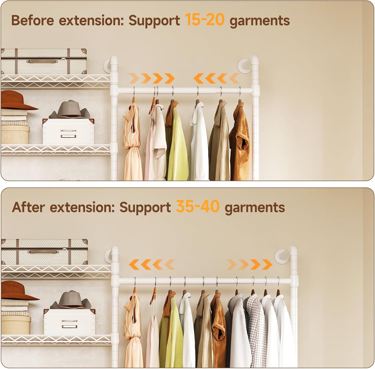 ONBRILL H3 Wall Mounted Closet System, Expandable Industrial Pipe Clothes Rack Clothing Rack for