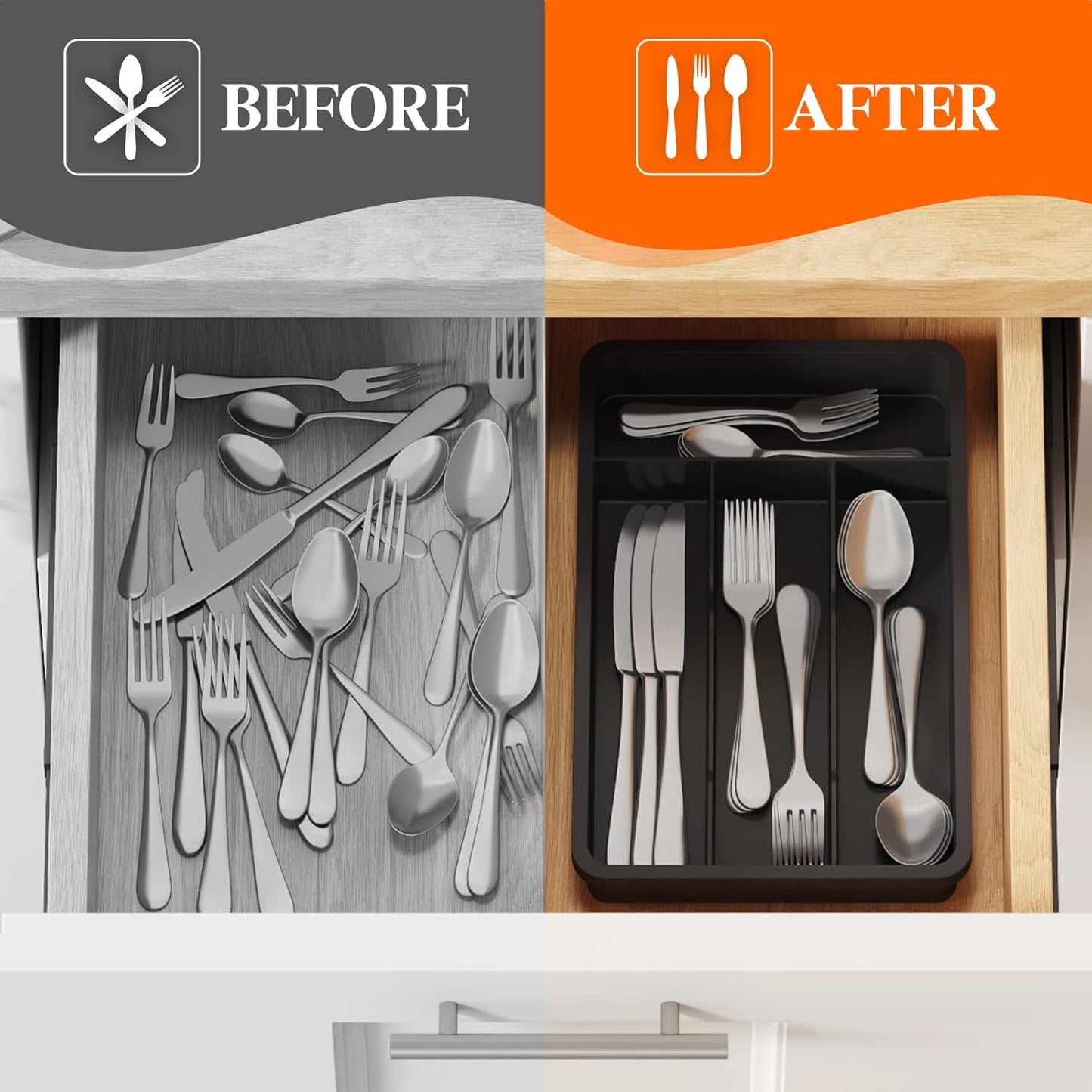 Lifewit Silverware Tray, Cutlery Drawer Organizer Storage for Kitchen, Plastic Flatware Utensil