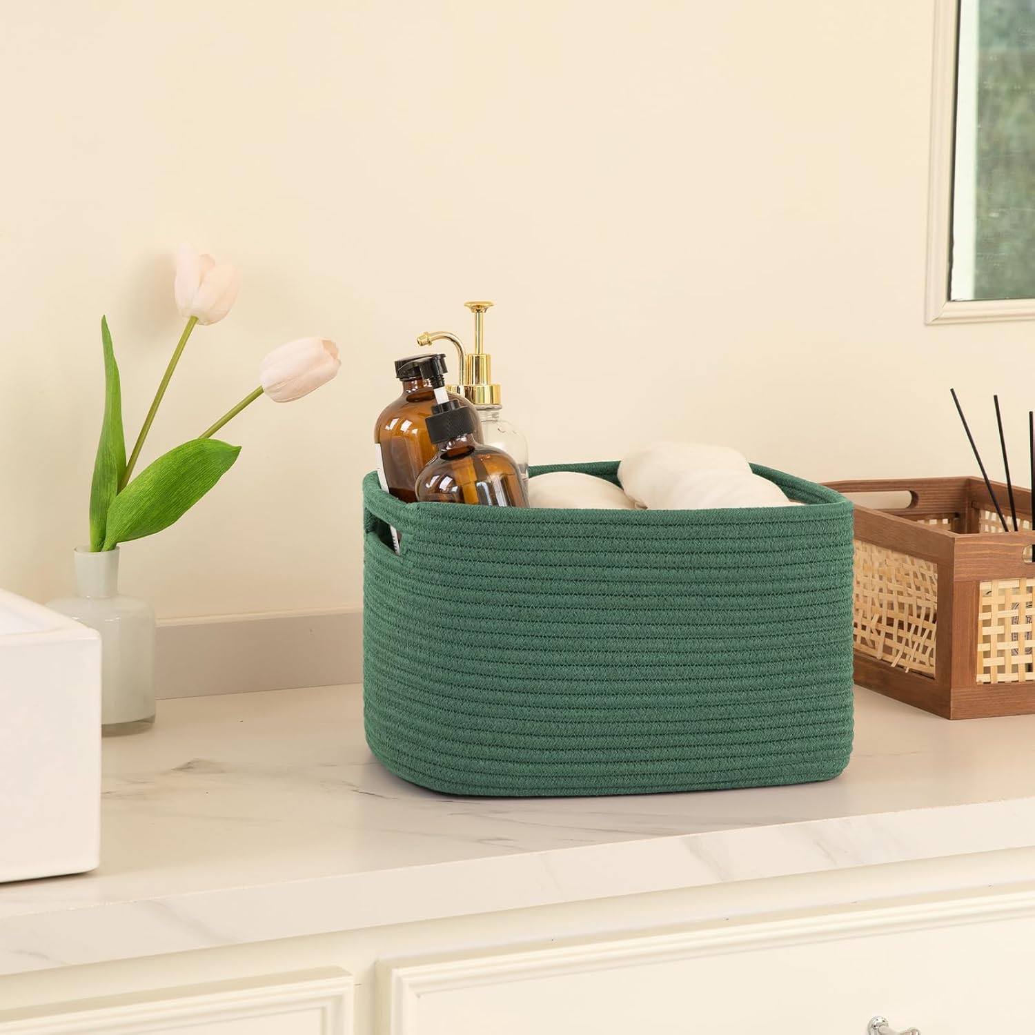 OIAHOMY 4 Pack Storage Baskets for Organizing, Cube Storage Bins for Shelves, Rectangle Storage