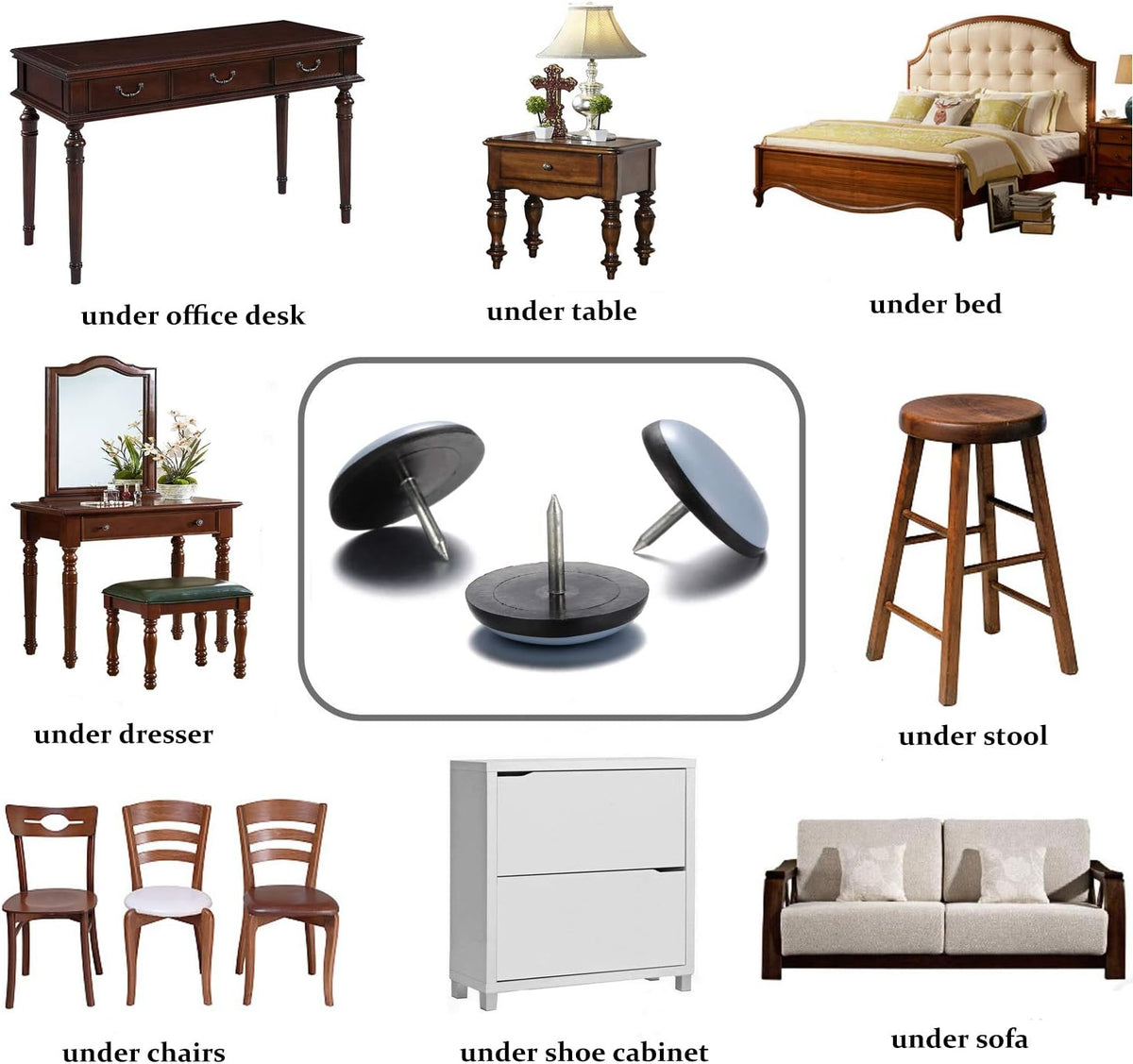 3/4“ Nail on Furniture Sliders (24 Pack) - Furnigear Heavy Duty PTFE (Teflon) Chair Leg Slider
