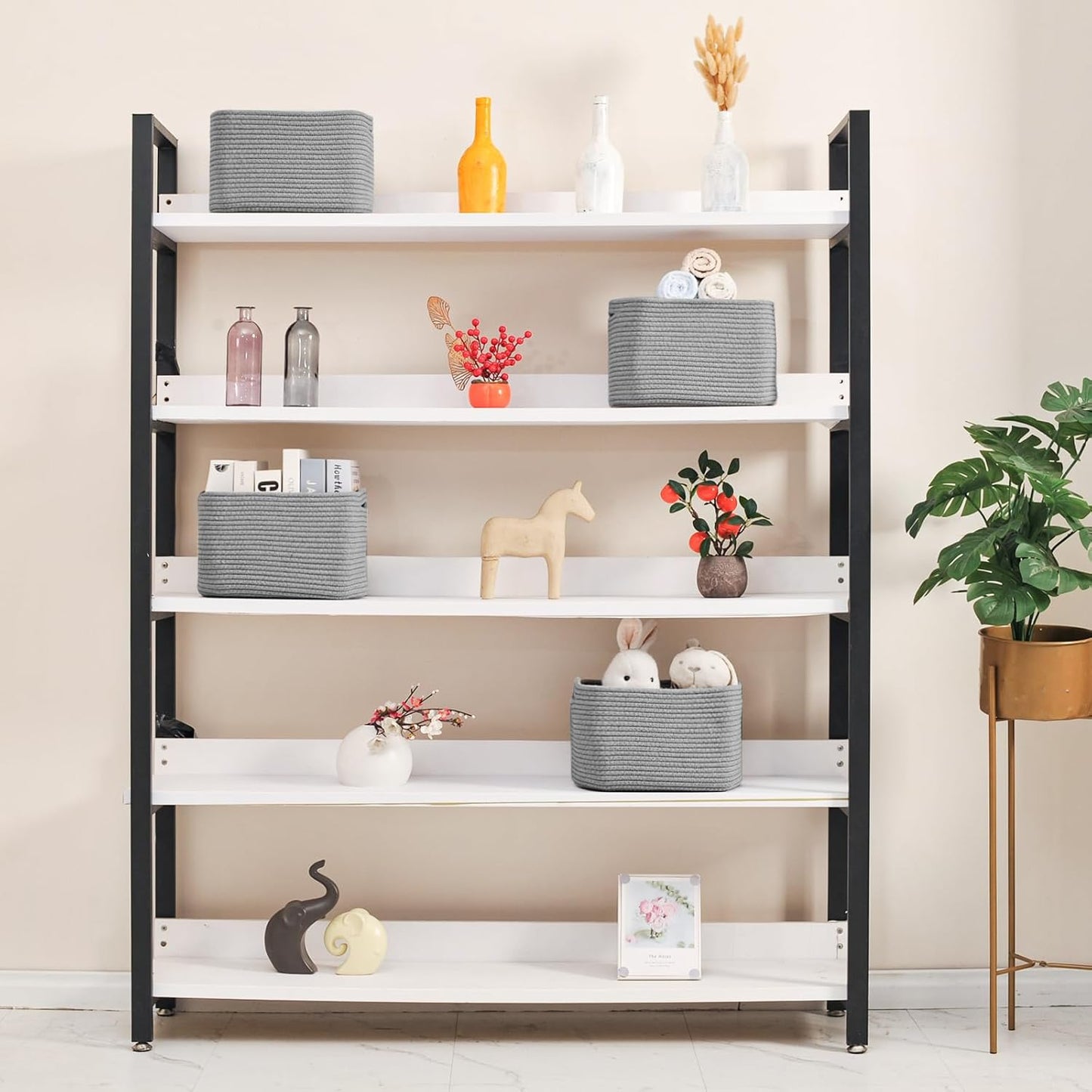 Small Storage Baskets for Shelves Organizing, Woven Cotton Rope Baskets for Storage, Book Basket