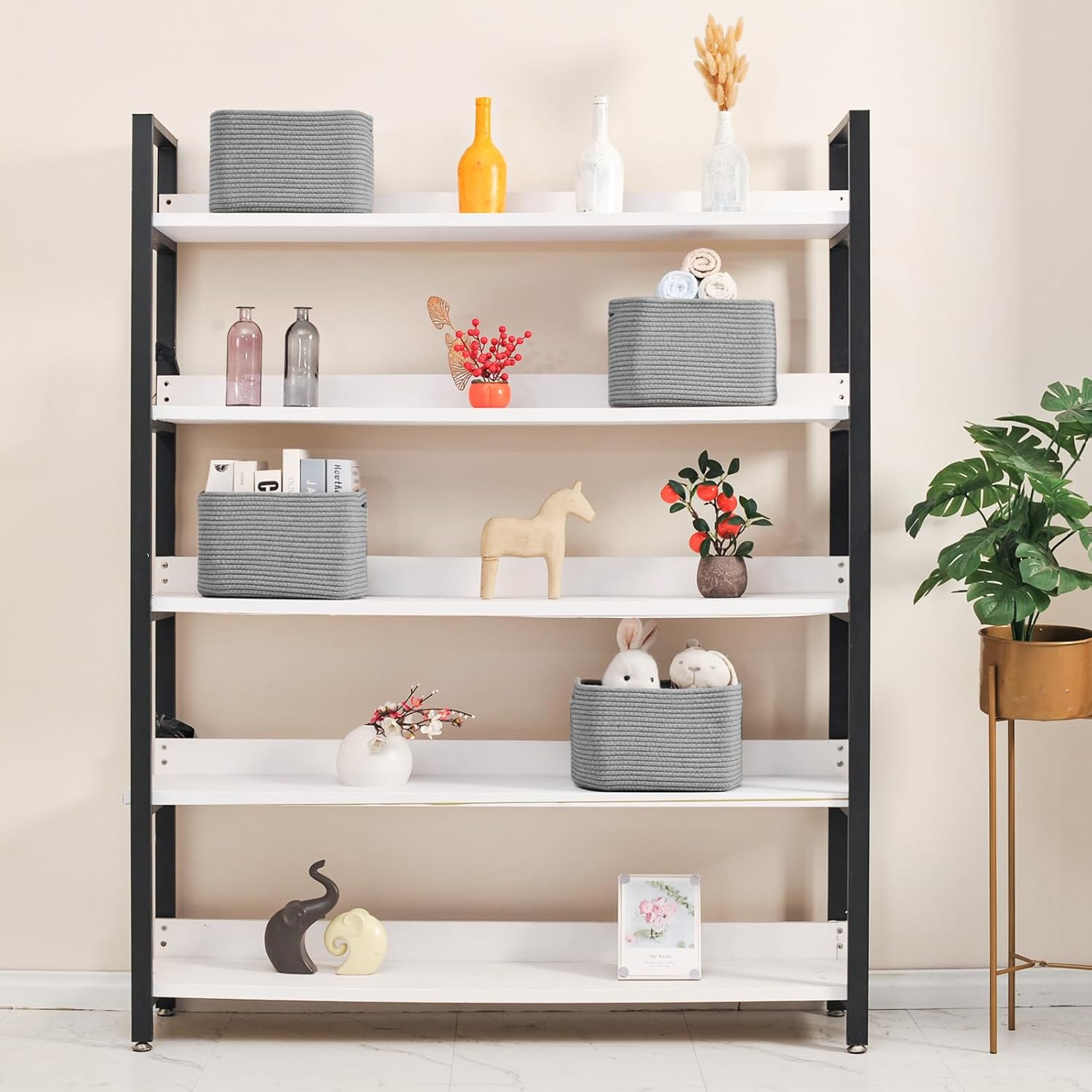 Small Storage Baskets for Shelves Organizing, Woven Cotton Rope Baskets for Storage, Book Basket