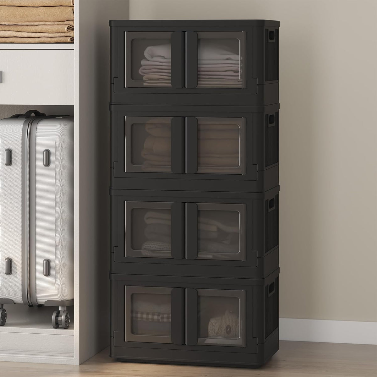FLEXIMOUNTS 150 QT Stackable Storage Bins With Lids, Collapsible Plastic Storage Bins, Closet