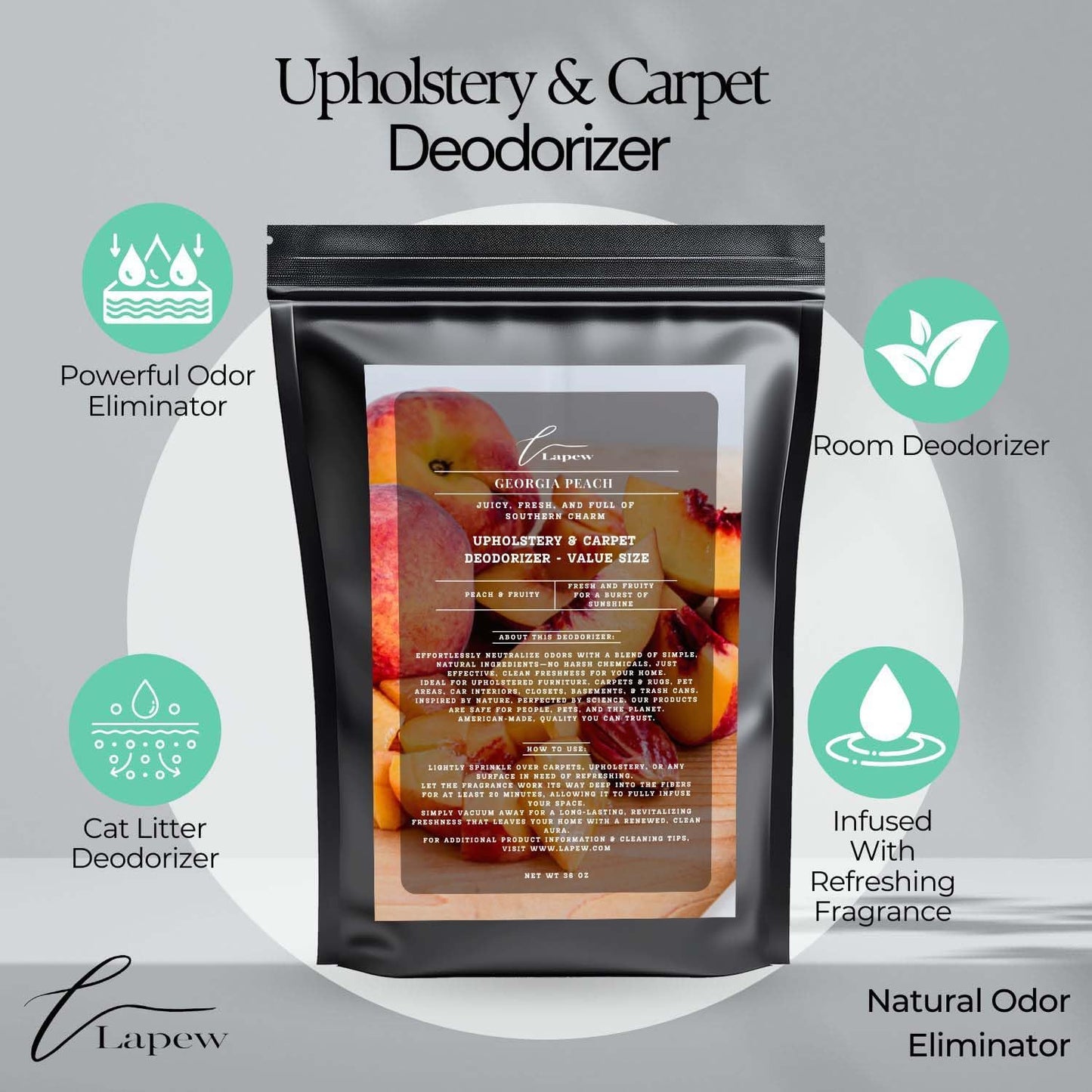 Georgia Peach Carpet Freshener Powder Refill 36 oz | Powerful Odor Eliminator for Home | Upholstery
