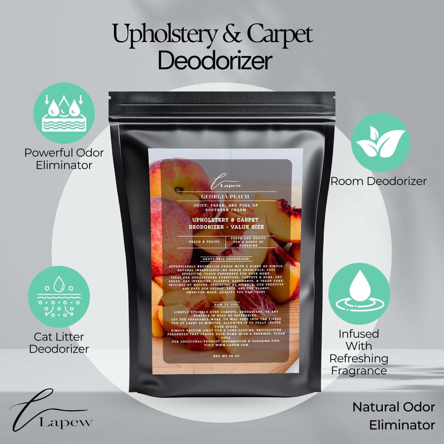 Georgia Peach Carpet Freshener Powder Refill 36 oz | Powerful Odor Eliminator for Home | Upholstery
