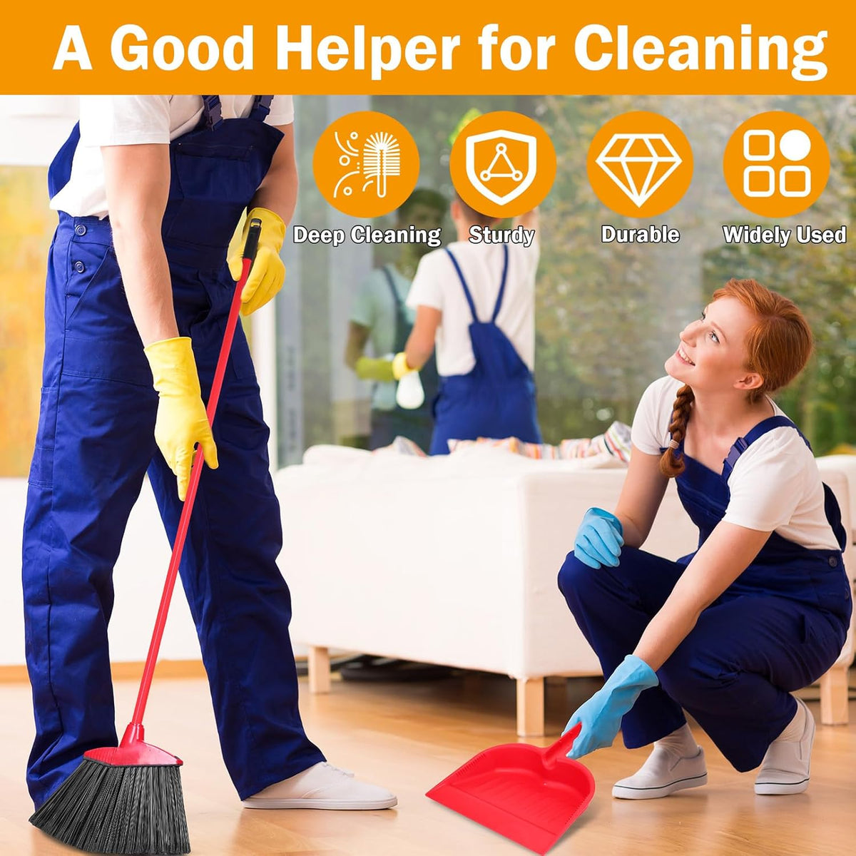 Maxcheck 6 Pcs Broom and Dustpan Set 54 Inch Heavy Duty Indoor Brooms with Dust Pan Combo Bulk for