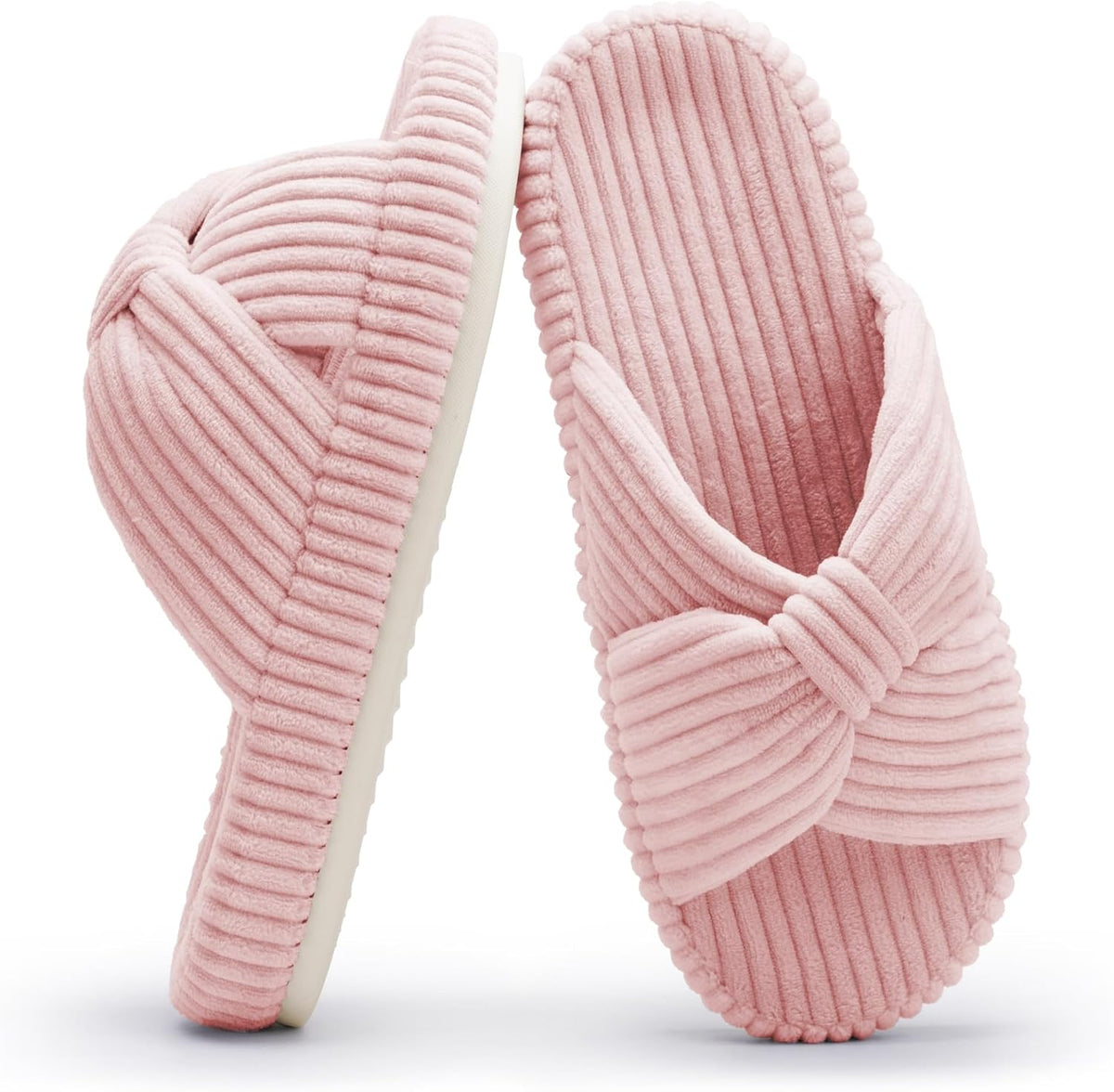 Chantomoo Slippers for Women Memory Foam House Bedroom Corduroy Bow Crossbands Slide Slipper Shoes