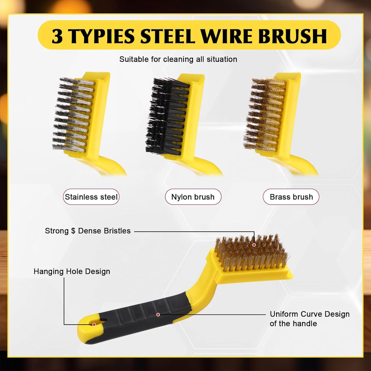 Sumind 30 Pcs Wire Cleaning Brush Set Nylon/ Stainless Steel/ Brass Metal Brush with Curved Handle