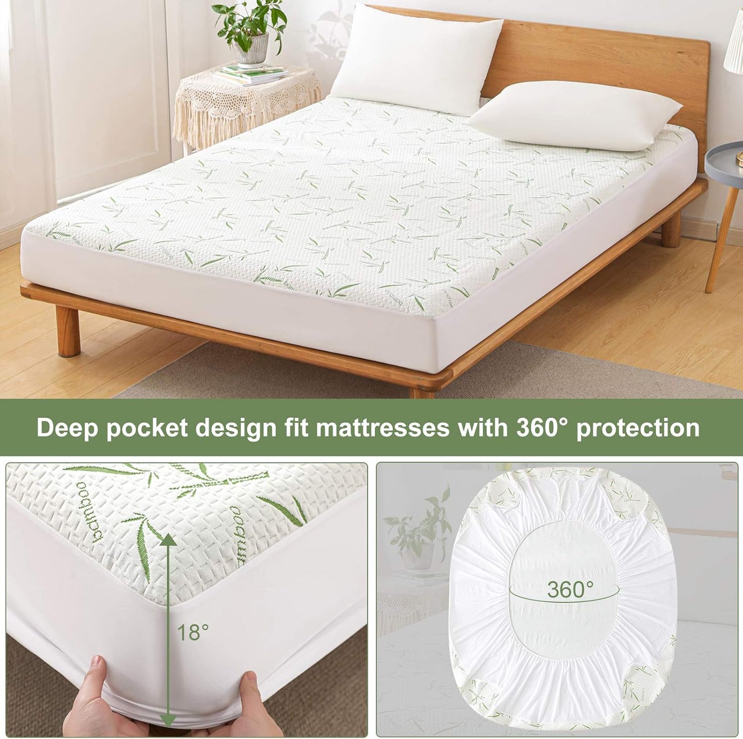 Full Size Mattress Protector Waterproof Mattress Pad Washable Bamboo Rayon Mattress Cover