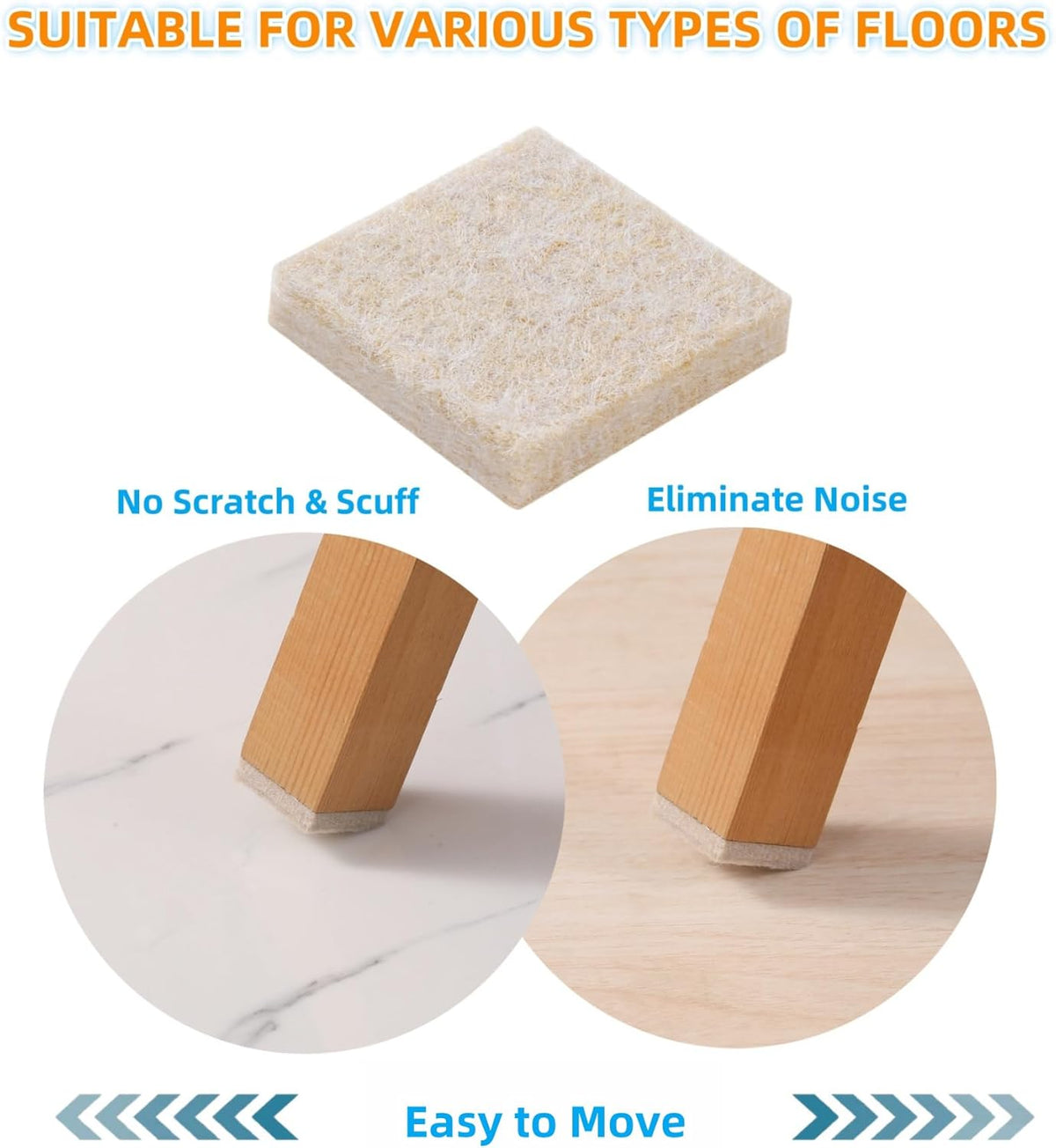 FURNIGEAR Felt Furniture Pads for Hardwood Floors - Self Adhesive Chair Felt Pads, Floor Protector