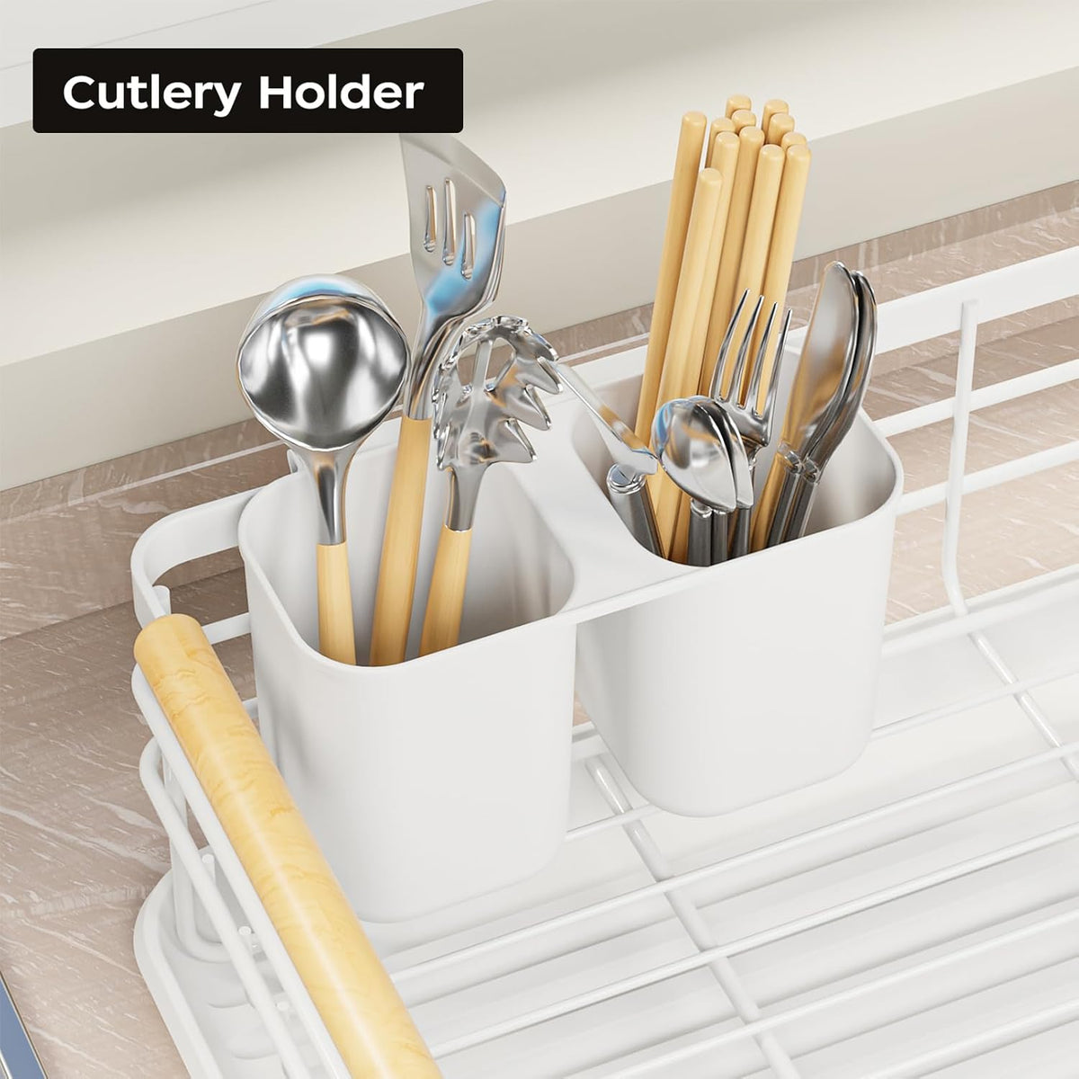 Dish Racks for Kitchen Counter: Wooden Handles, Thickened Metal, No Assembly. Small Dish Drying
