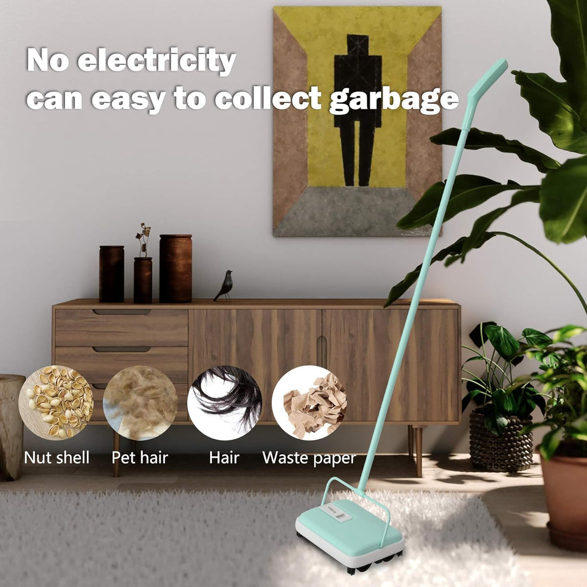 Eyliden Carpet Sweeper, Mini Size Lightweight Hand Push - No Noise, Non-Electric, Easy Manual