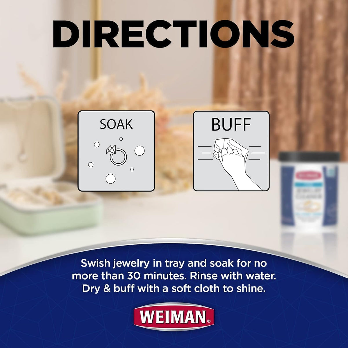Weiman Fine Jewelry Cleaner Liquid with Cleaning Brush – Restores Shine & Brilliance to Gold