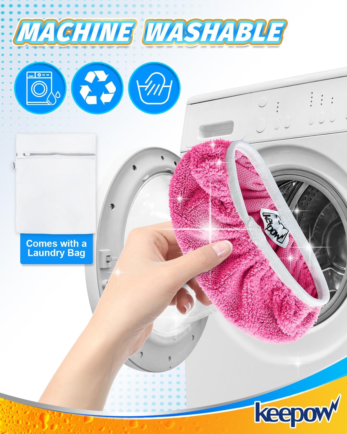 KEEPOW 6 Pack Reusable Mop Pads Compatible with Swiffer Sweeper, Coral Fleece Pink Washable Swiffer