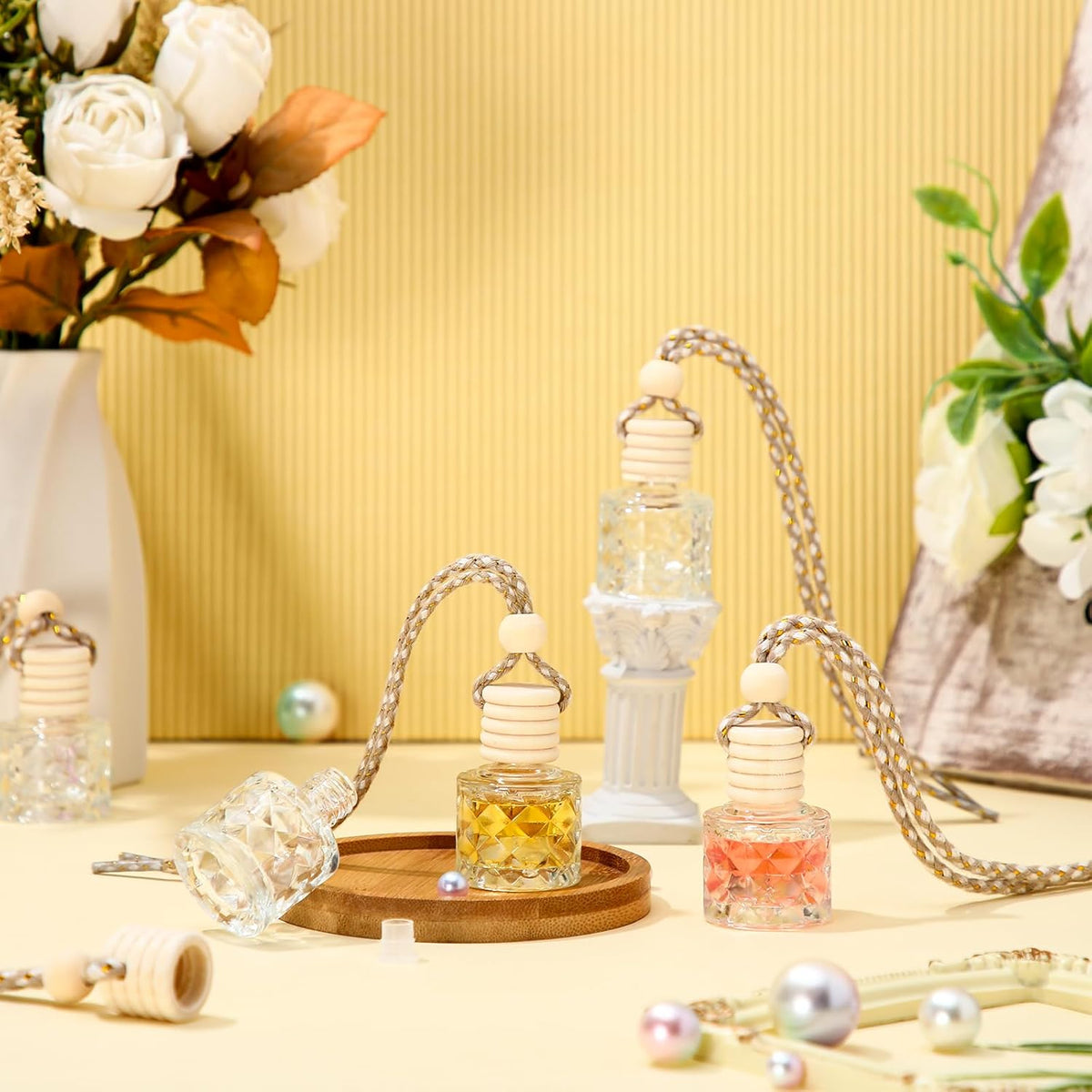 BBTO 50 Pcs Hanging Car Air Freshener Car Diffuser Bottles Empty Glass Perfume Bottle Freshener