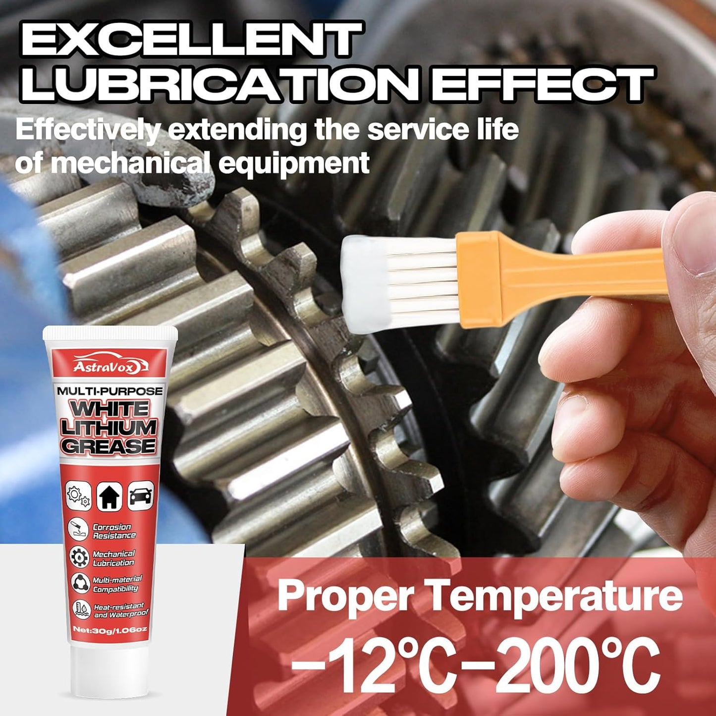 AstraVox White Lithium Grease, Multi-Purpose Lubricant Lithium Grease with Brush for Hinges