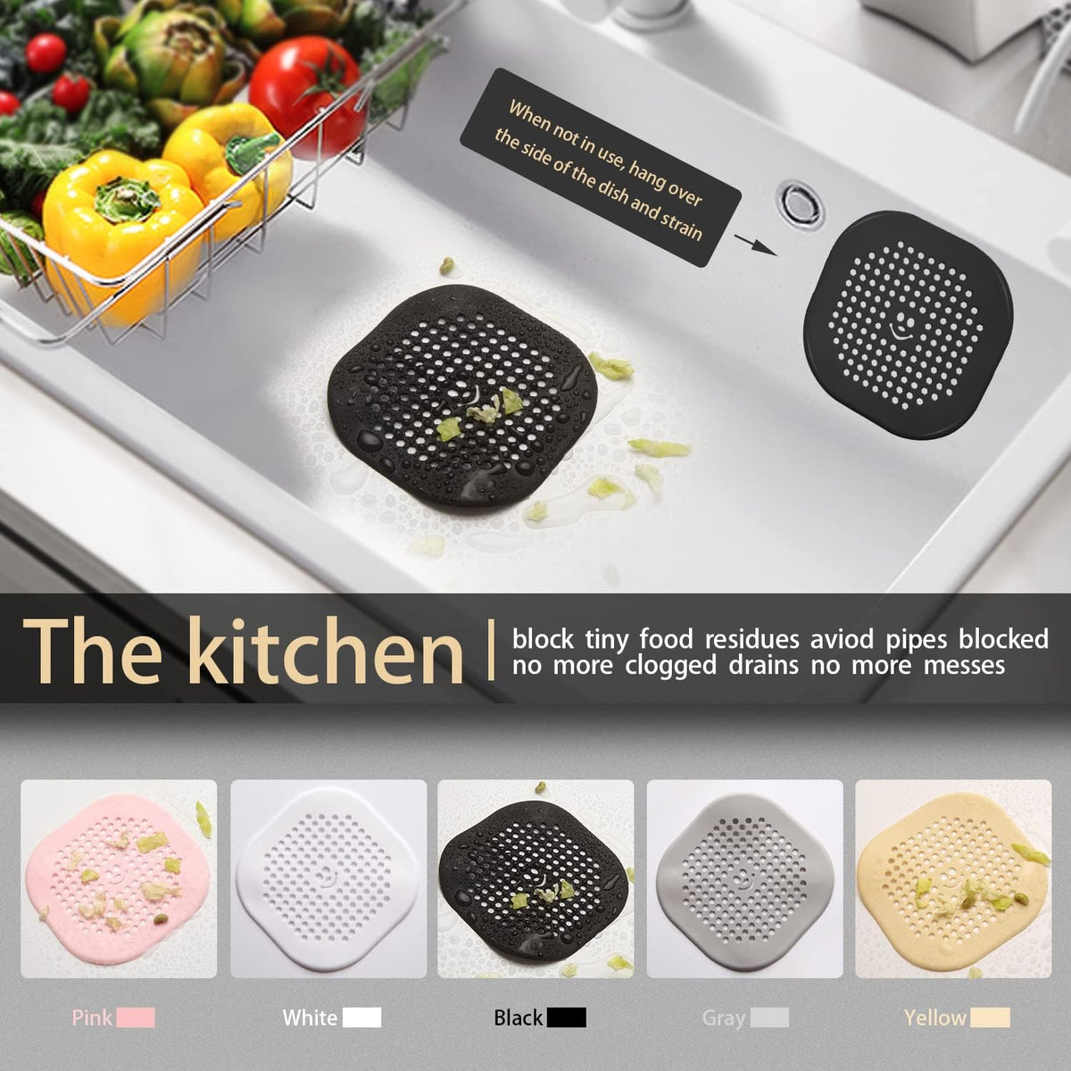 2 Pack Drain Hair Catcher Silicone Drain Protector Hair Stopper with Suction Cup for Shower Kitchen
