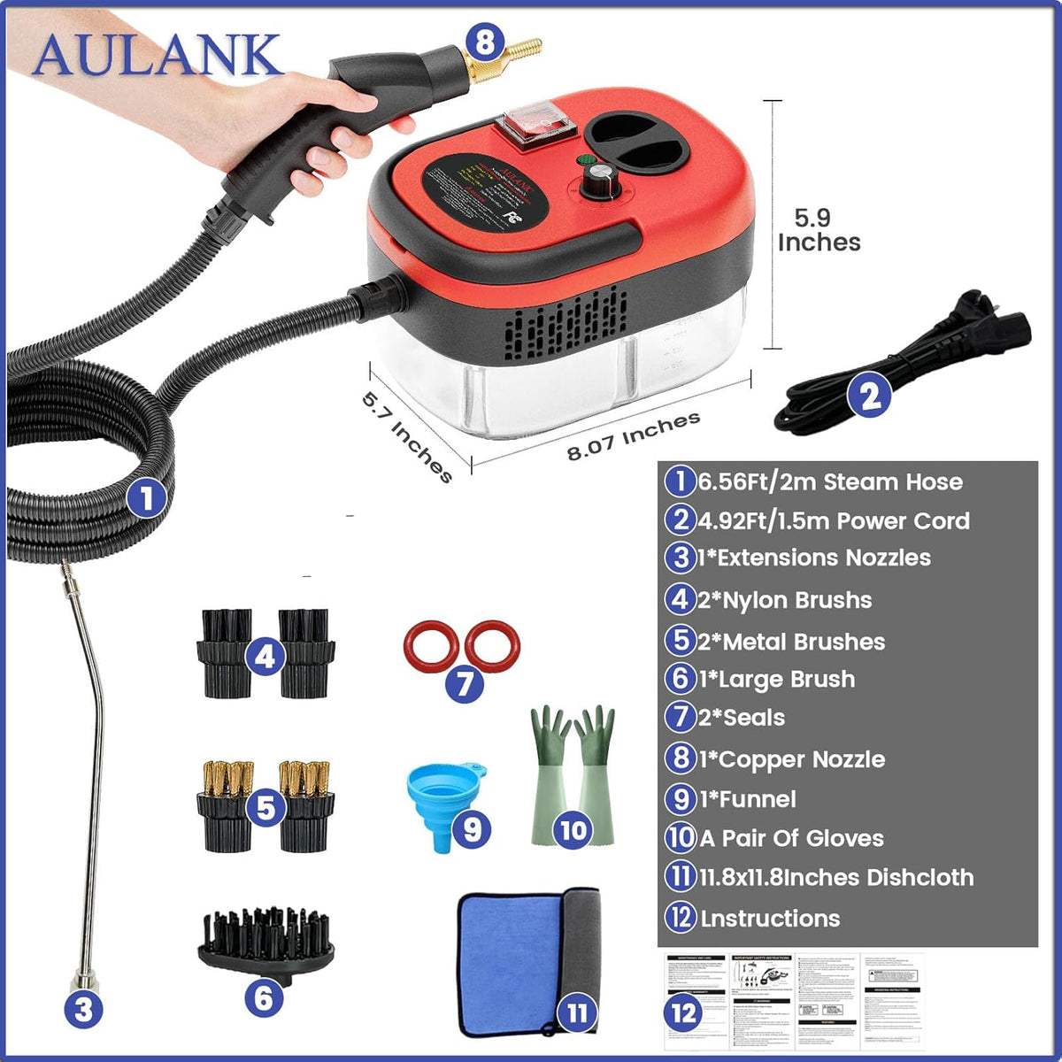 2500W Handheld Steam Cleaner,Portable Car Steamer For Auto Detailing,High-Temperature and Pressure