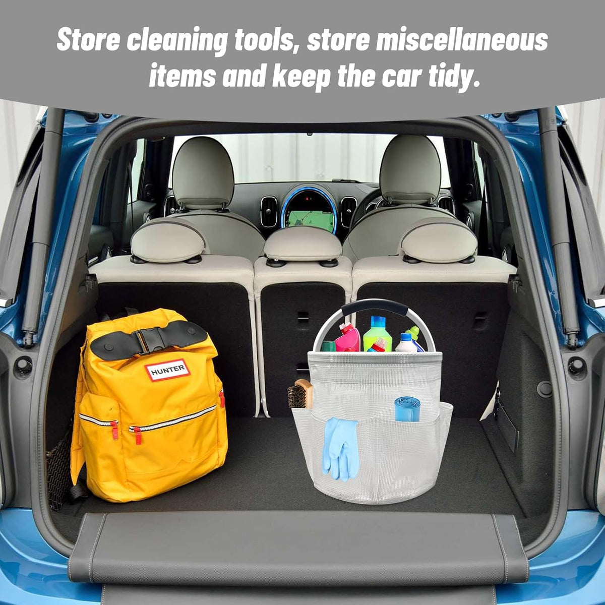 Qivine 17L Cleaning Caddy with Handle, Cleaning Supply Caddy Foldable Tool Bag Cleaning Products