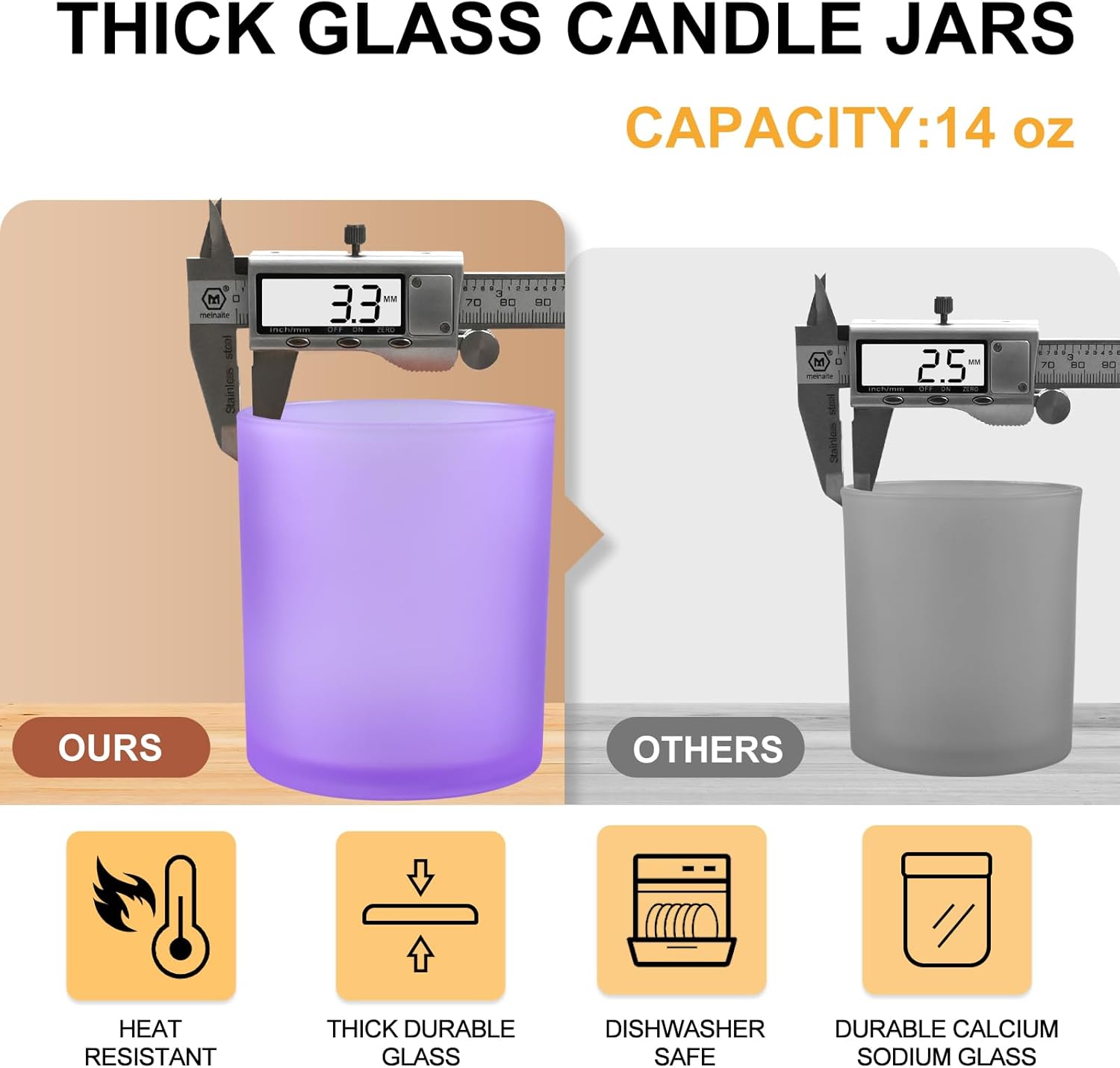 14 OZ Thick Candle Jars for Making Candles 12 Pcs, 3 Wick Empty Jars with Wood Lids for Candle