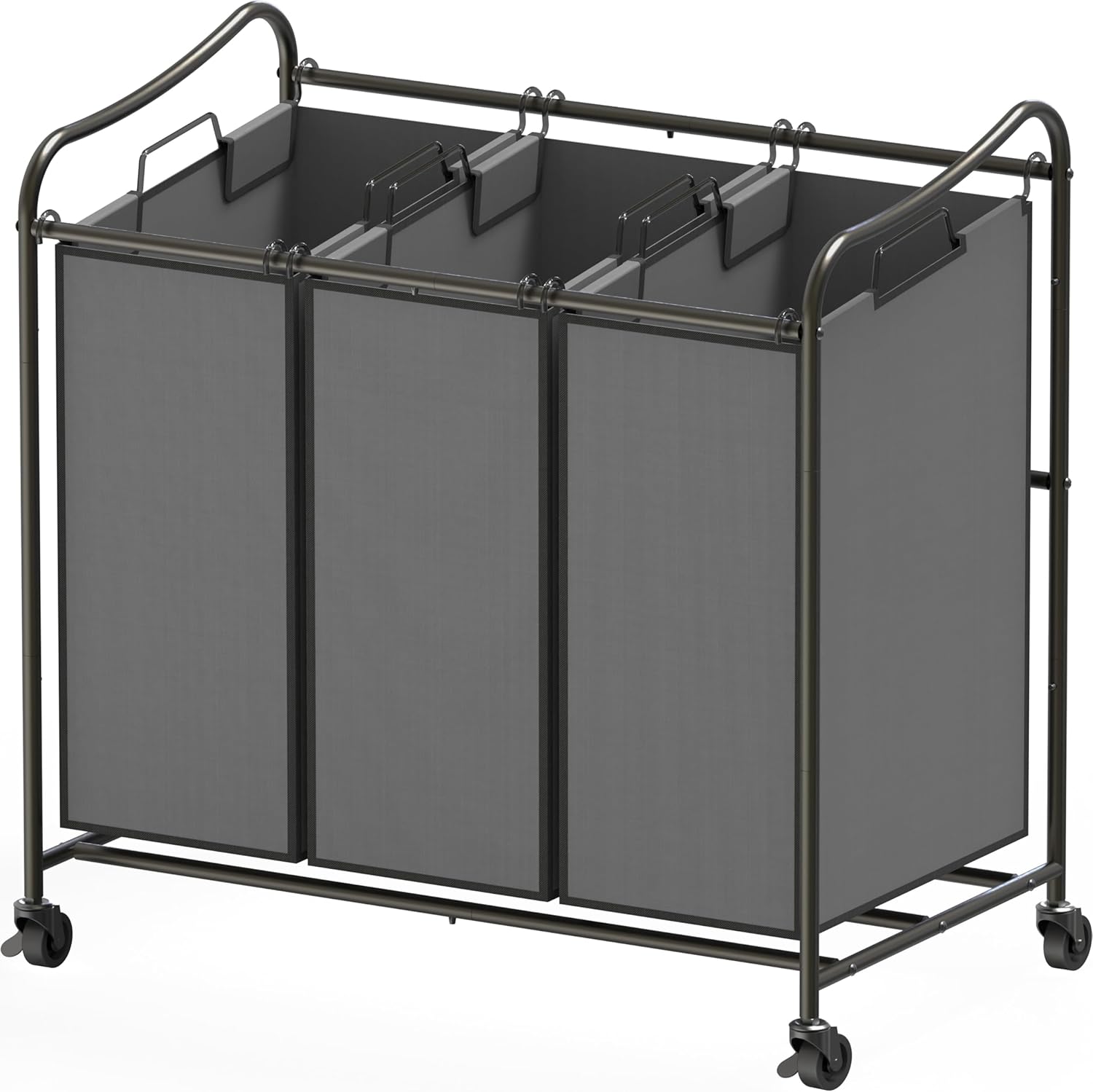 Simple Houseware Heavy Duty 3-Bag Laundry Sorter Rolling Cart, Dark Grey – Durable Triple Laundry