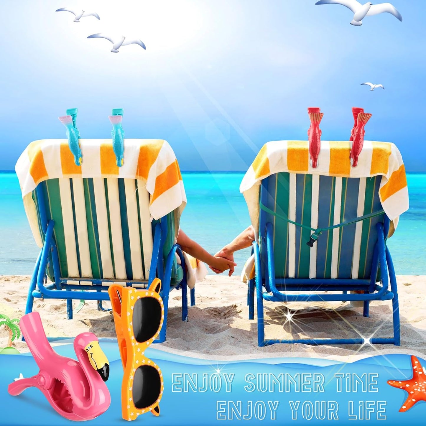 Rtteri 16 Pcs Beach Towel Clips for Beach Chairs Cute Towel Holder Cruise Clothes Pins for Lounge