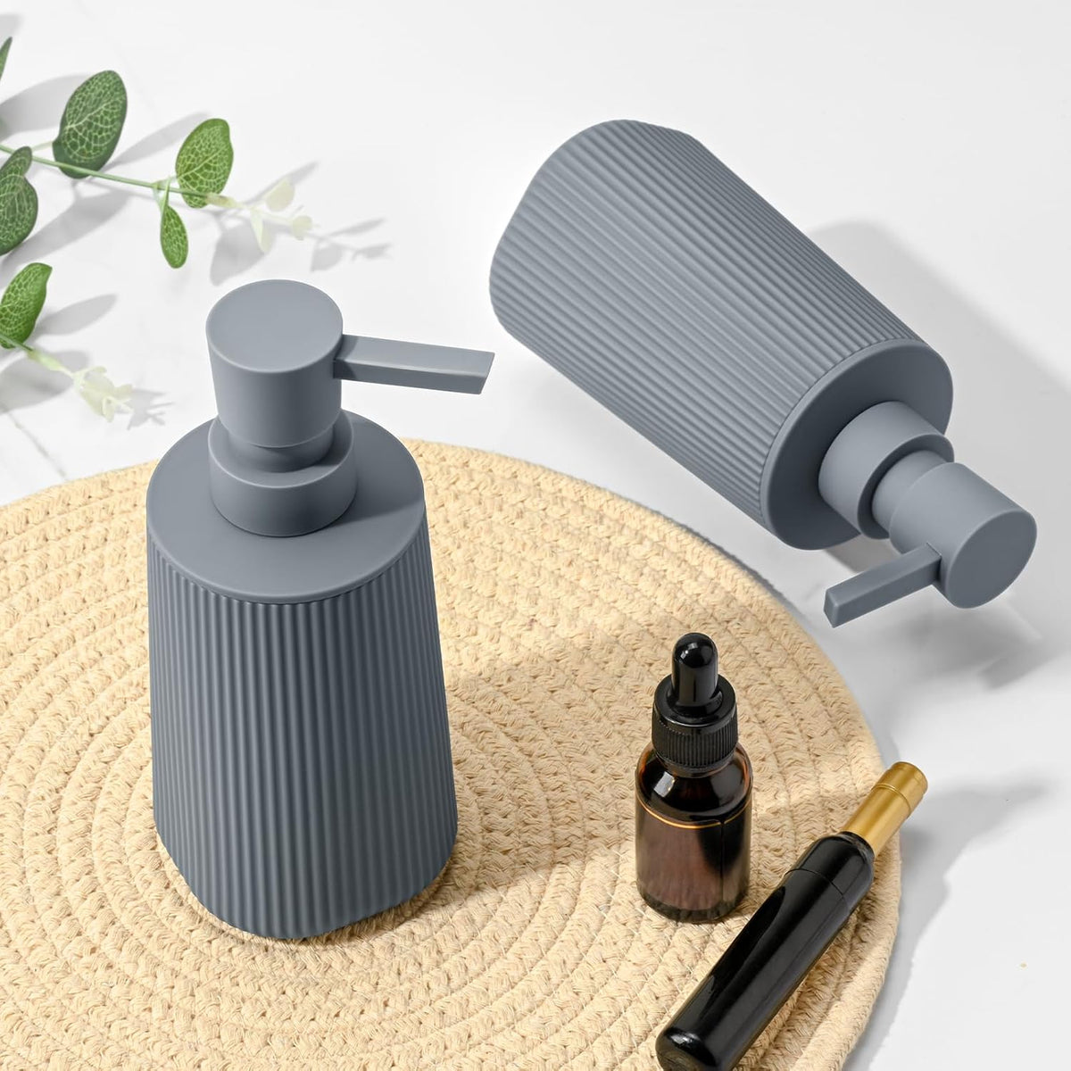 Gray 2 Pack Hand Soap Dispensers with No Rust Pump for Bathroom and Kitchen Countertops Refillable