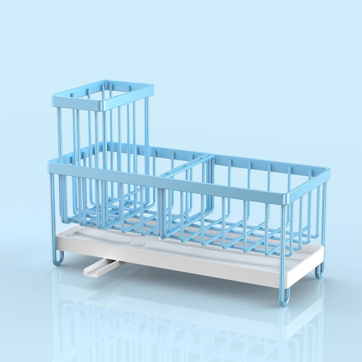 Cisily Blue Sponge Holder for Kitchen Sink, Sink Caddy Organizer with High Brush Holder, Kitchen