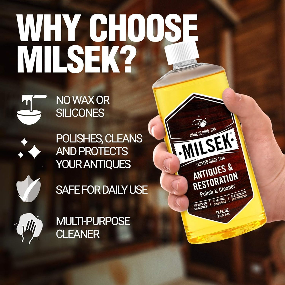 Milsek Antiques & Restoration Polish & Cleaner - Home Essential Cleaning Supplies for Home