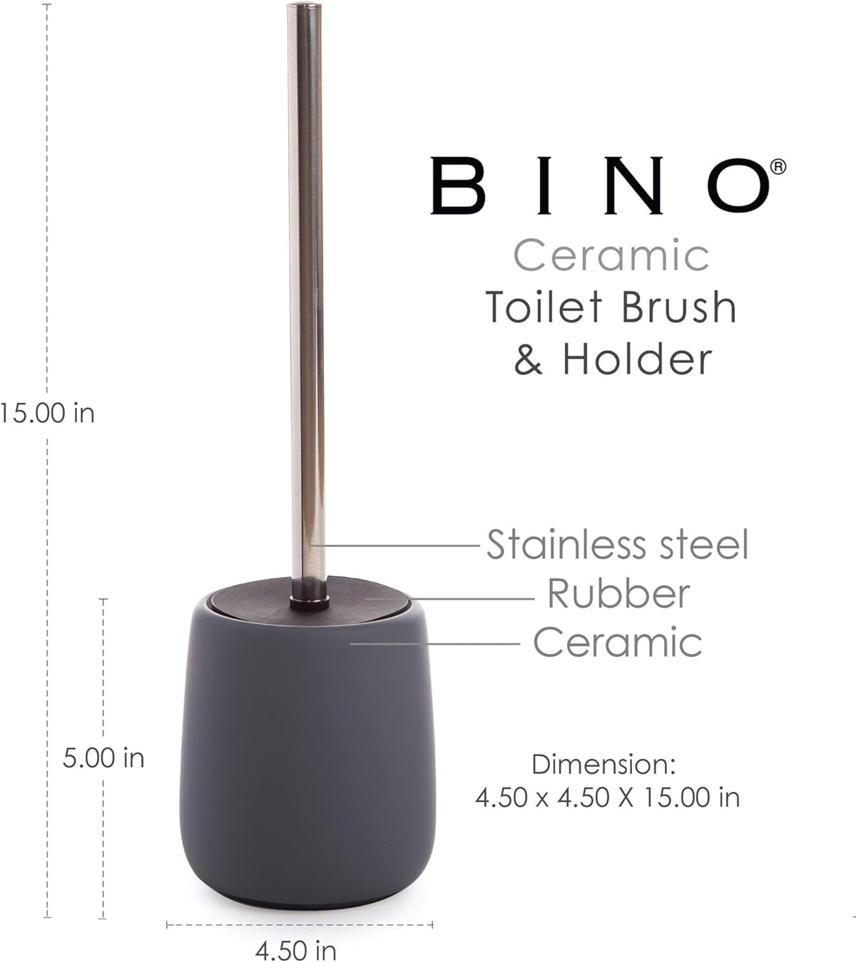 BINO | Toilet Brush with Holder Silicone Coated Ceramic, Grey | Toilet Bowl Brush and Holder Bowl |