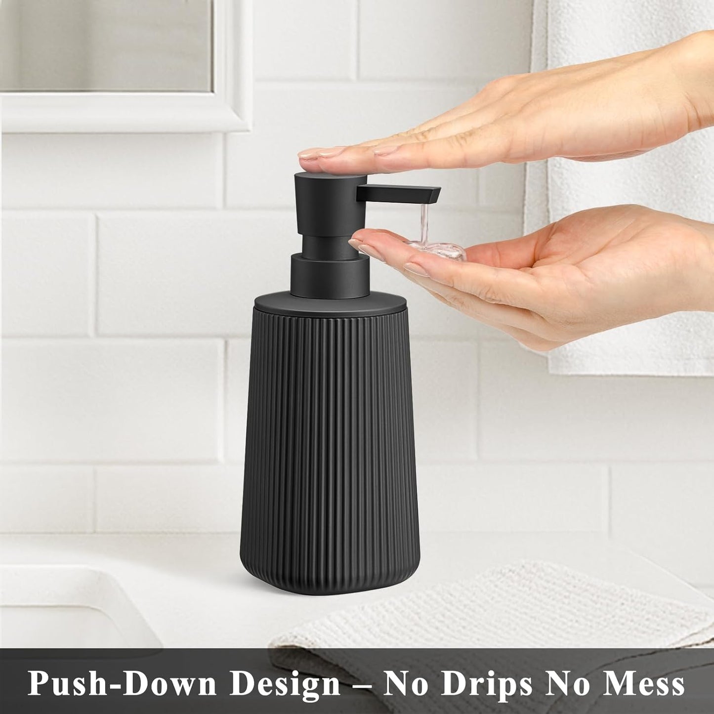 Black 2 Pack Hand Soap Dispensers with No Rust Pump for Bathroom and Kitchen Countertops Refillable