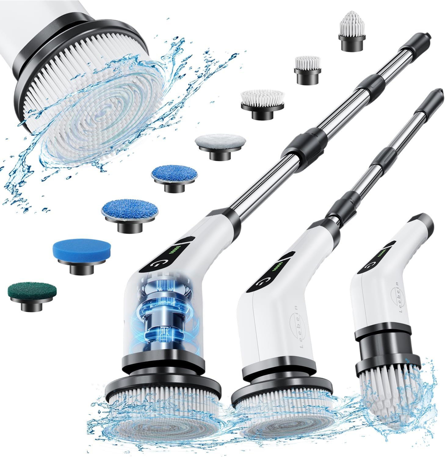 Leebein Electric Spin Scrubber, Cordless Cleaning Brush with 8 Replaceable Brush Heads, Tub and