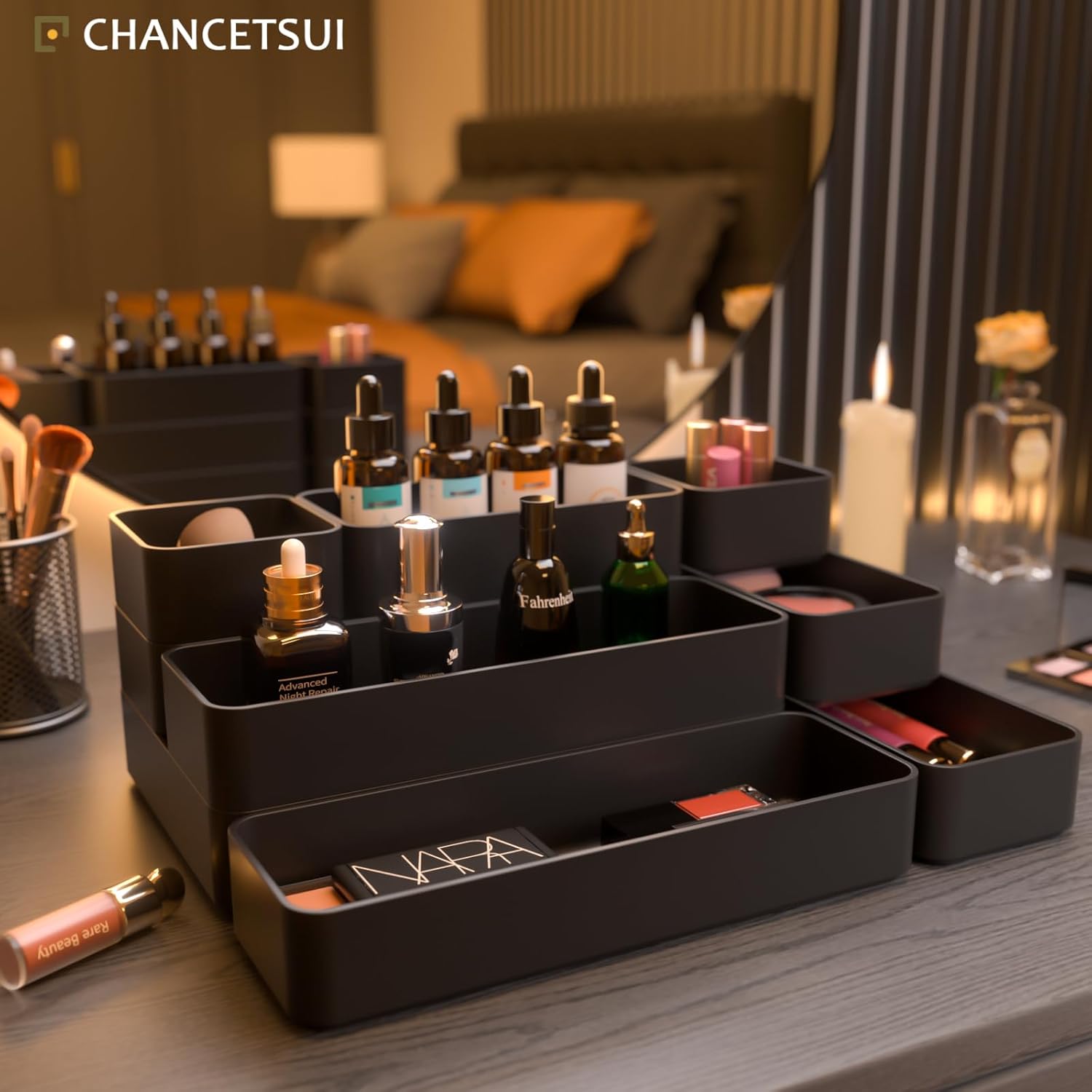 9 Pcs Stackable Drawer Organizer Trays Set, Multifunctional Stackable Storage Trays for Vanity