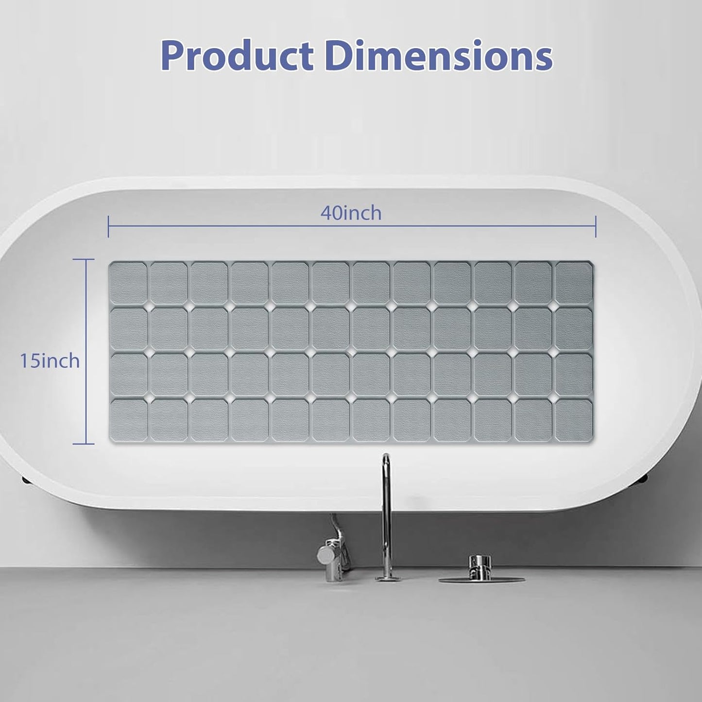 Bathtub Mat Non Slip Silicone Foldable Extra Long Tub Mat Strong Suction Cups & Large Drain Holes