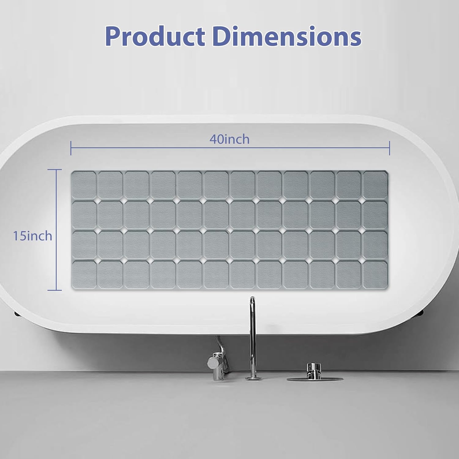 Bathtub Mat Non Slip Silicone Foldable Extra Long Tub Mat Strong Suction Cups & Large Drain Holes