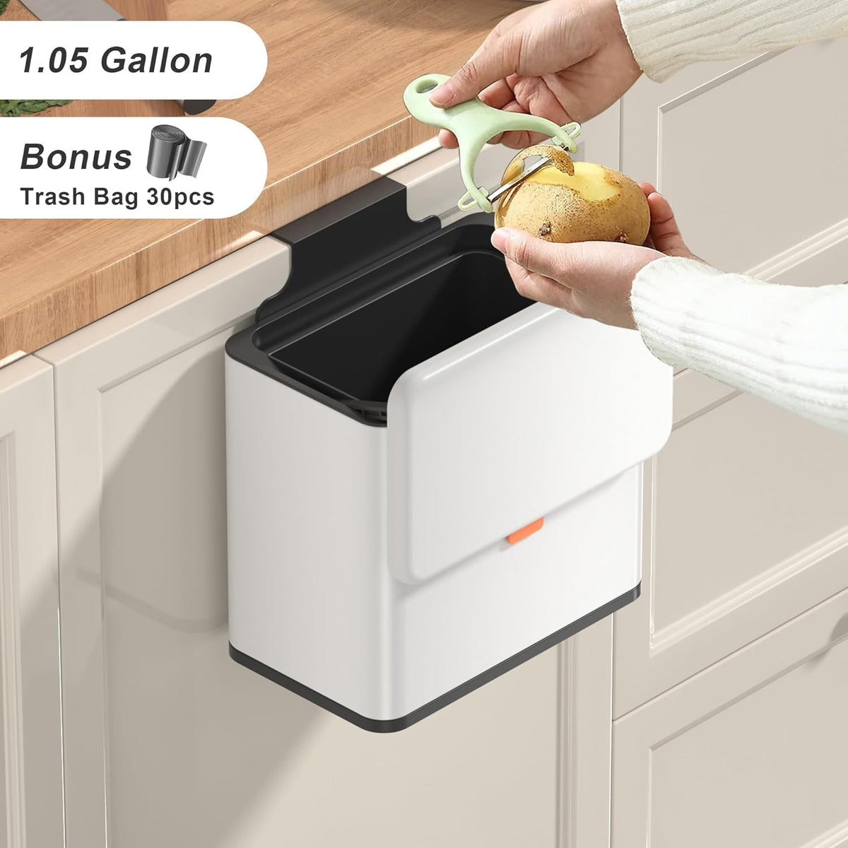 Mbillion Kitchen Compost Bin Hanging Trash Can with Lid 1.05 Gallon Stainless Steel Garbage Can for