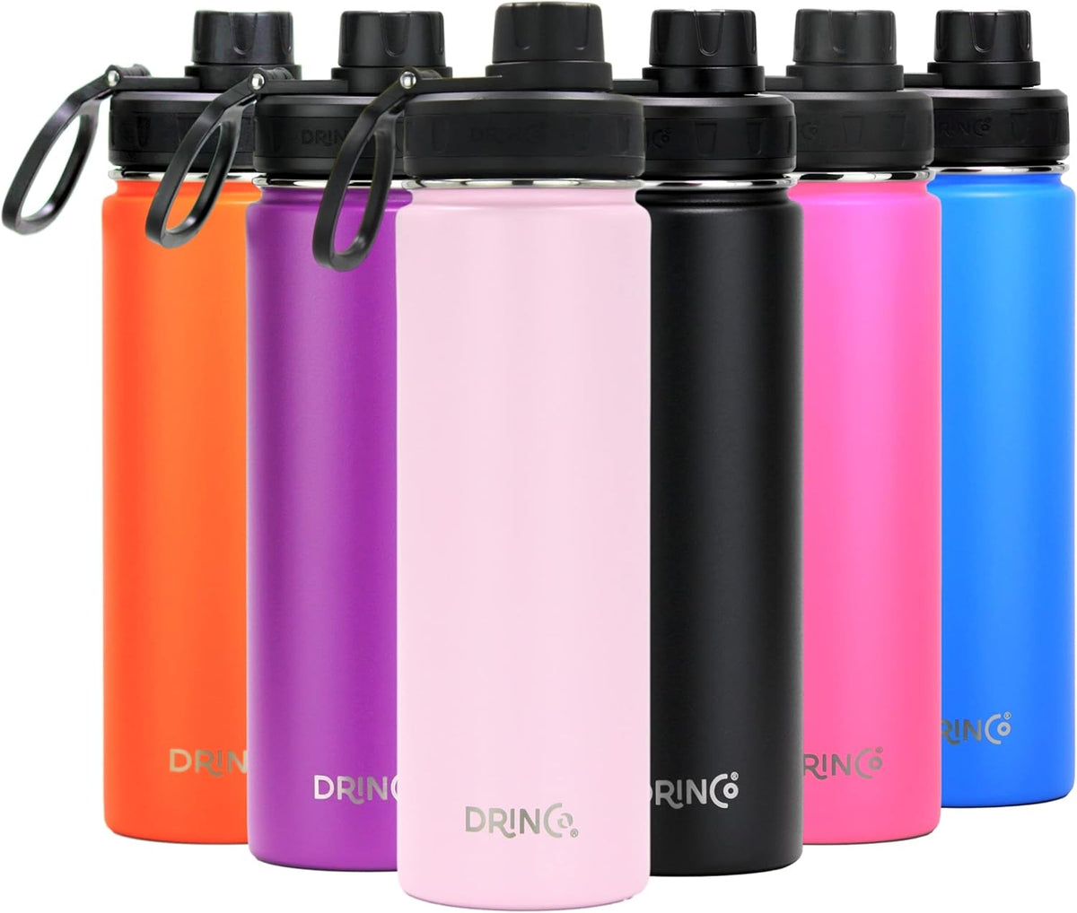 DRINCO Stainless Steel Water Bottle Spout Lid Vacuum Insulated Double Wall Water Bottle Wide Mouth