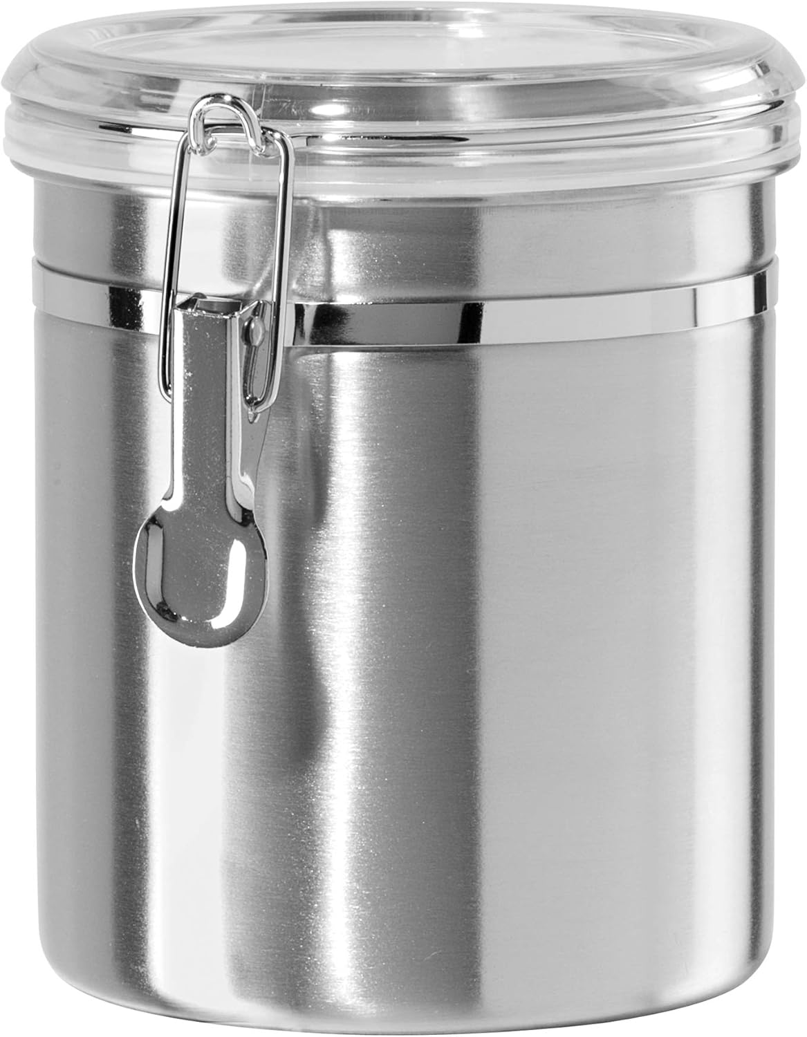OGGI Stainless Steel Kitchen Canister 52 fl oz - Airtight Clamp Lid, Clear See-Thru Top - Ideal for