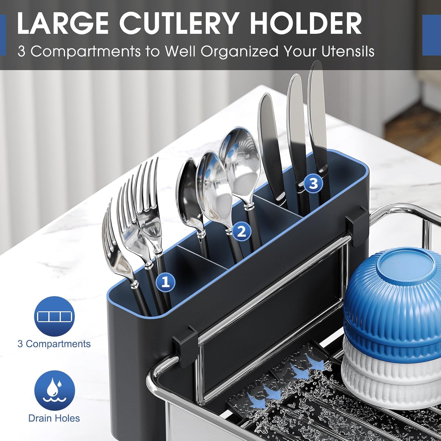 Stainless Steel Dish Drying Rack - Large Capcity 304 Grade Dish Drainer for Kitchen Counter with
