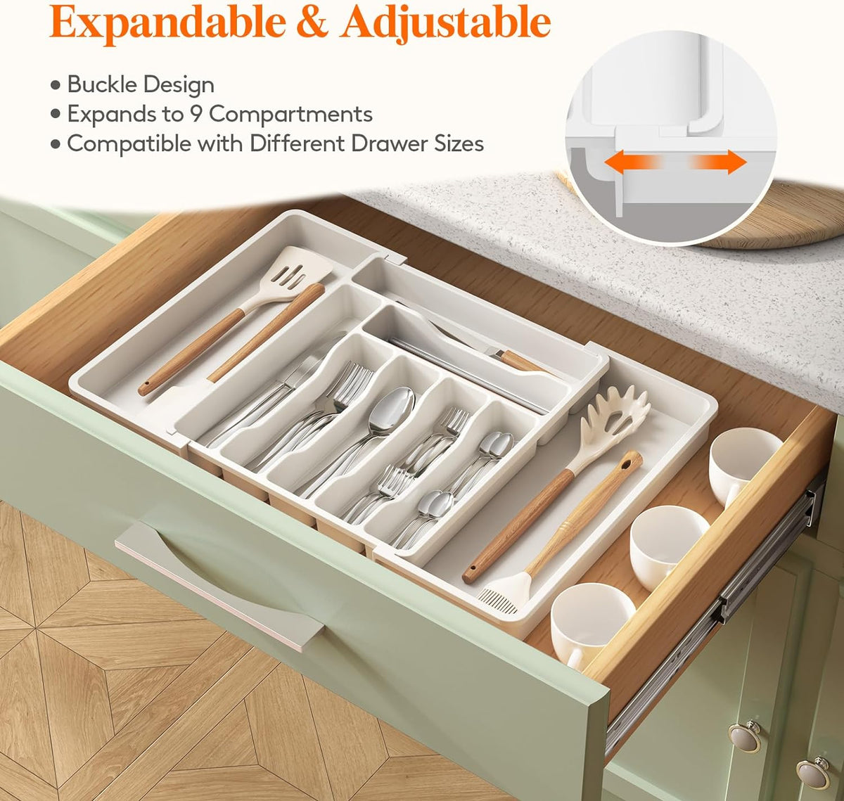 Lifewit Silverware Drawer Organizer, Expandable Utensil Organizer for Kitchen Drawers, Adjustable